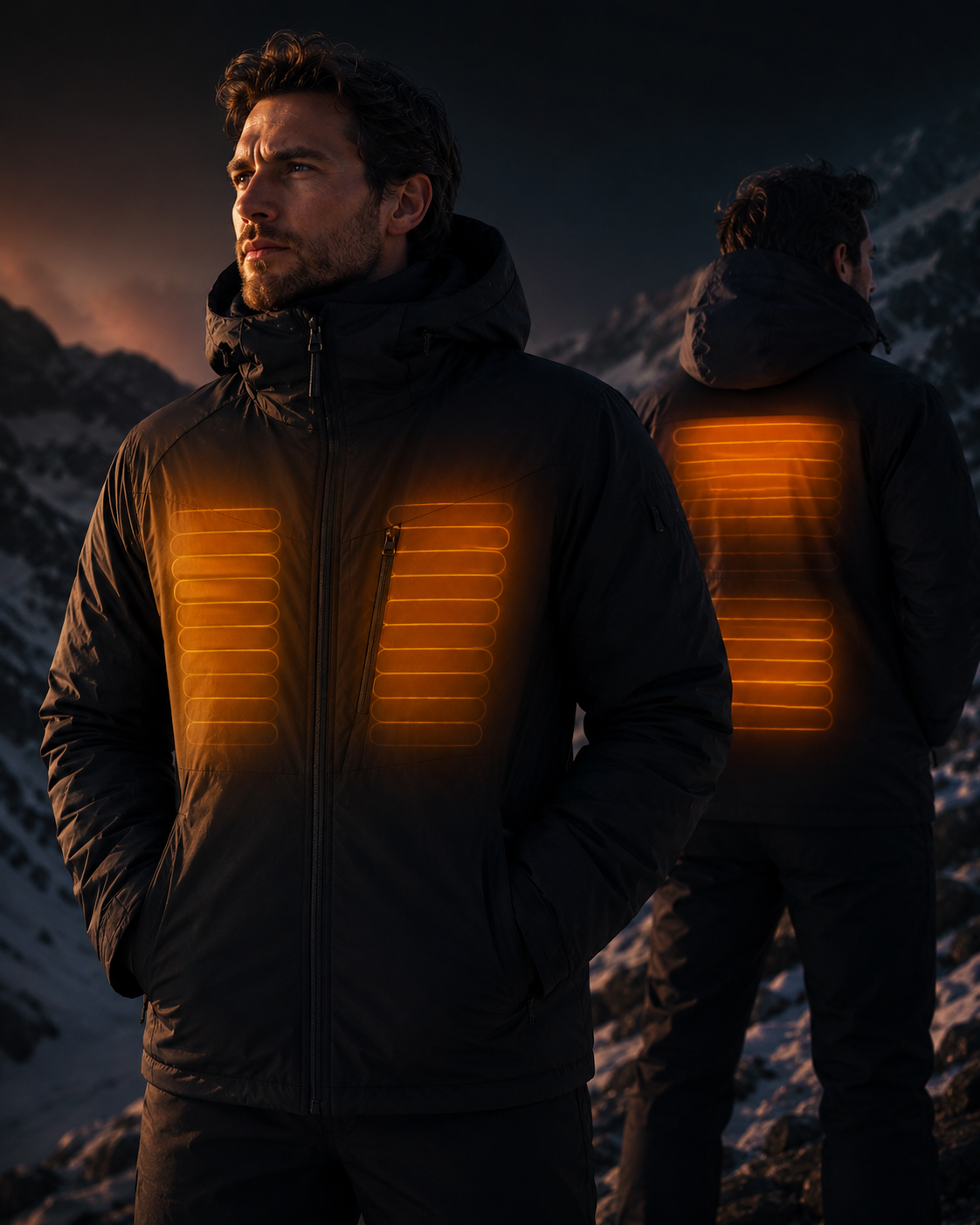 Men's heated jacket with warm heating zones glowing softly - Heated & Smart Jackets collection, Lupo Delle Alpi