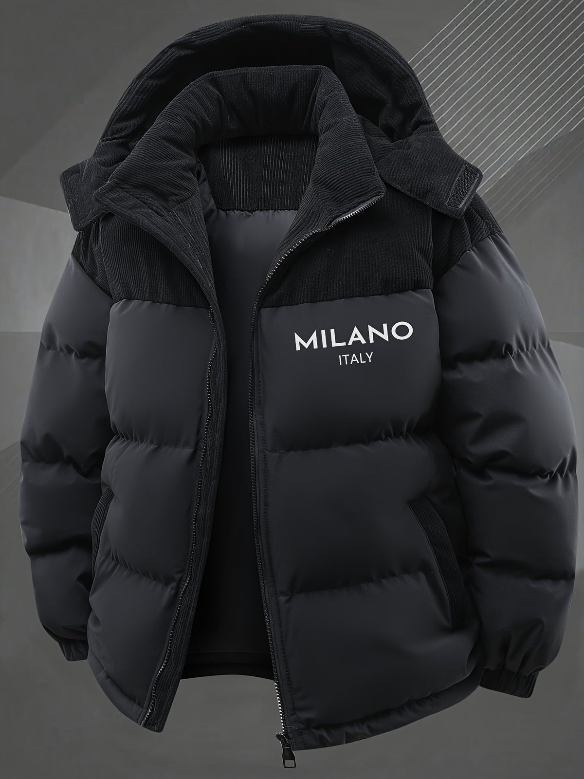 Side view of the men's detachable hood jacket showing the fit