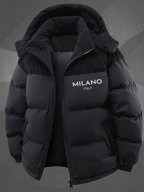 Side view of the men's detachable hood jacket showing the fit