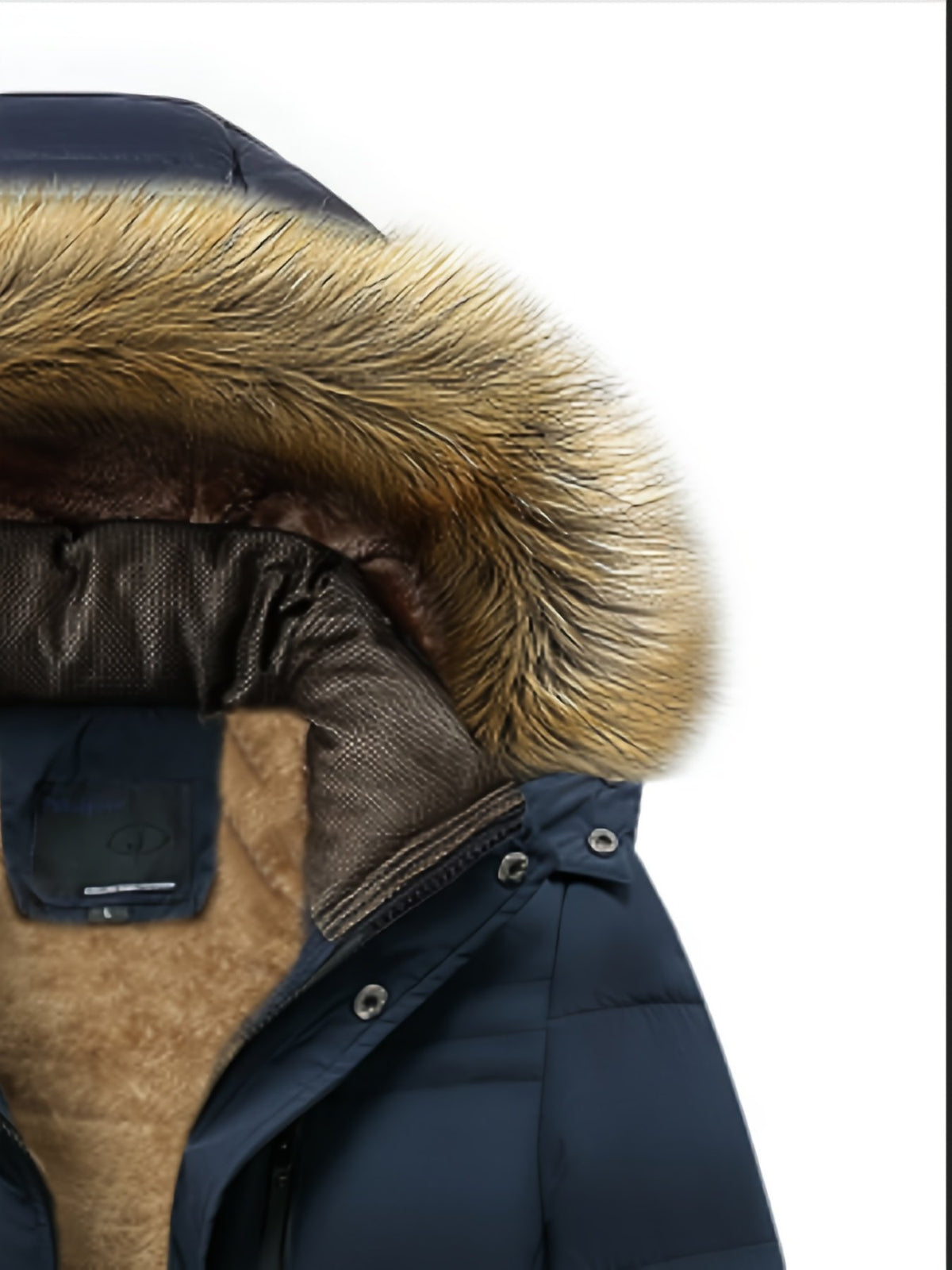 Close-up of the men's fleece-lined windbreaker fabric and stitching