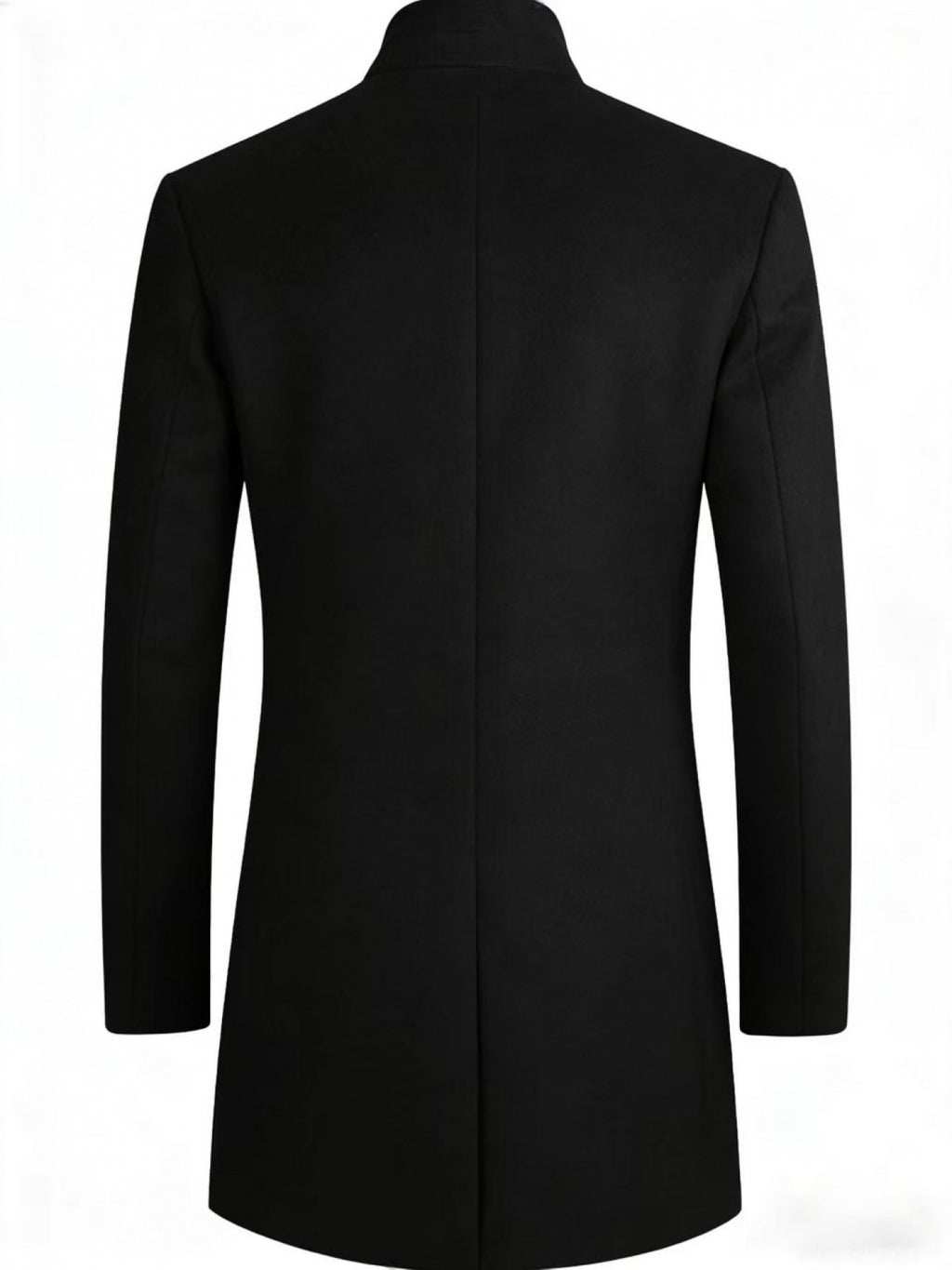 Collar and fastening detail of the men's stand collar overcoat