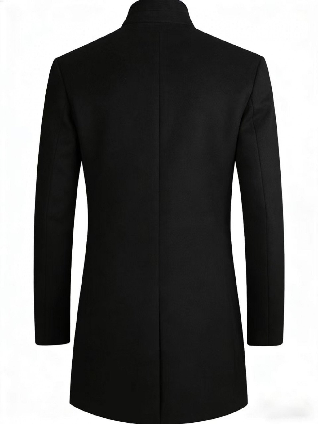 Collar and fastening detail of the men's stand collar overcoat