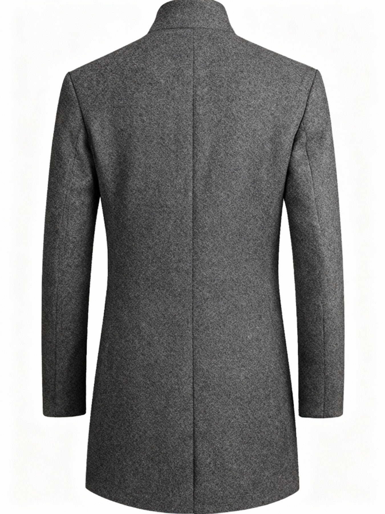 Men's stand collar overcoat styled with jeans for cold weather