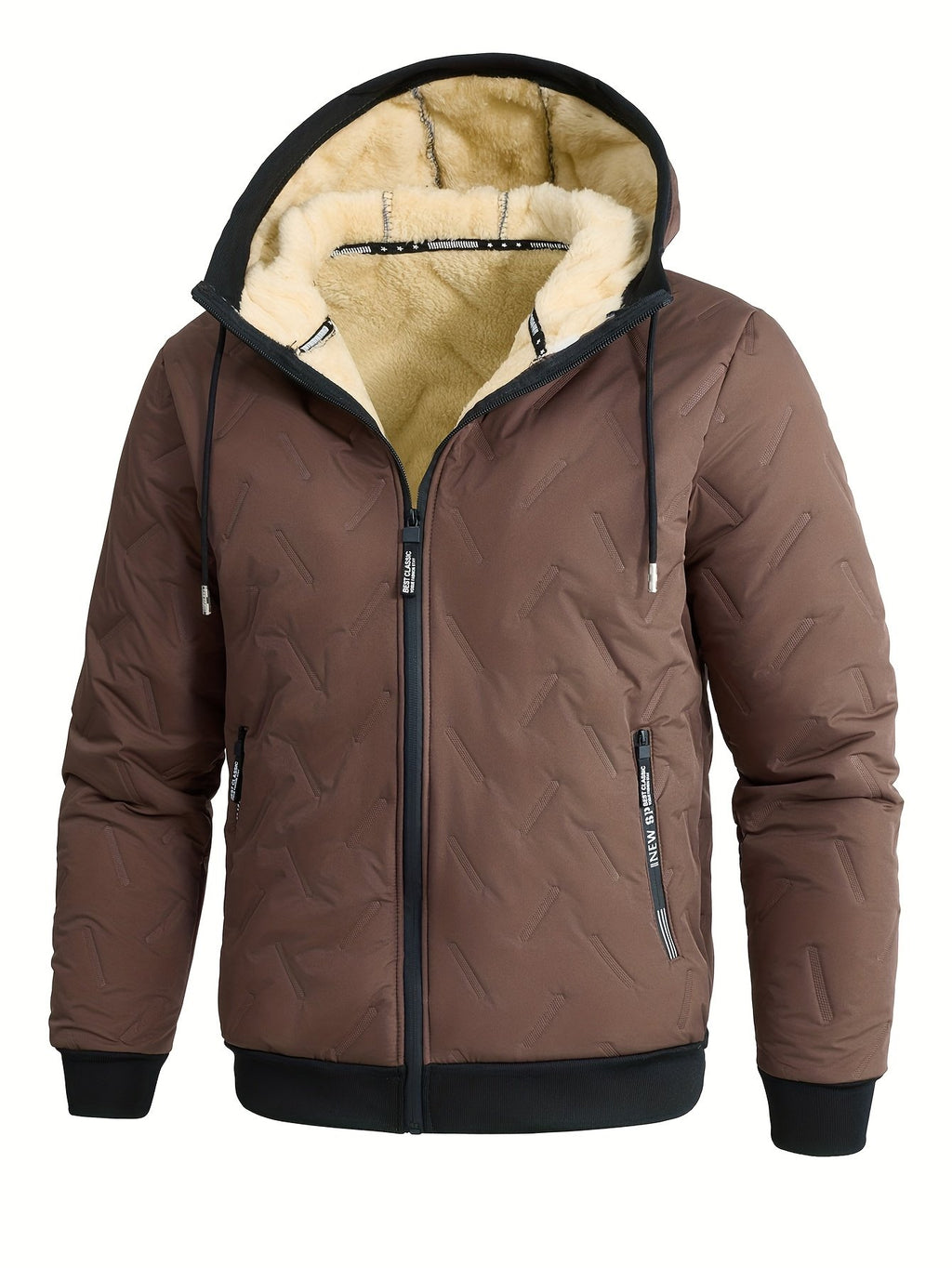 Men's warm hooded winter coat shown from the front for winter