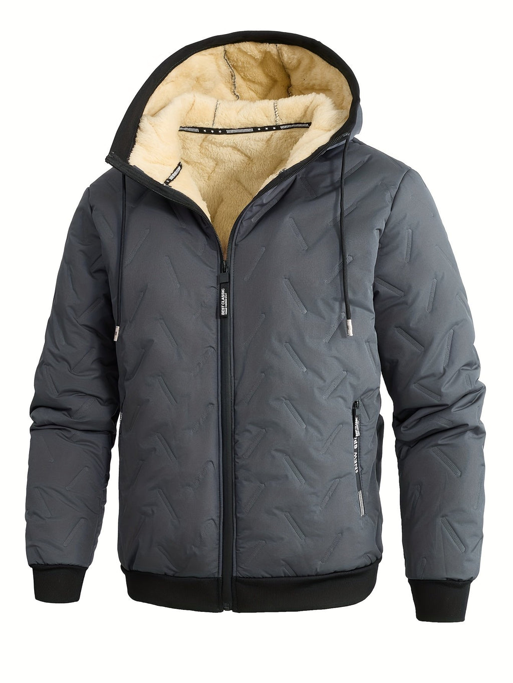 Back view of the men's warm hooded winter coat