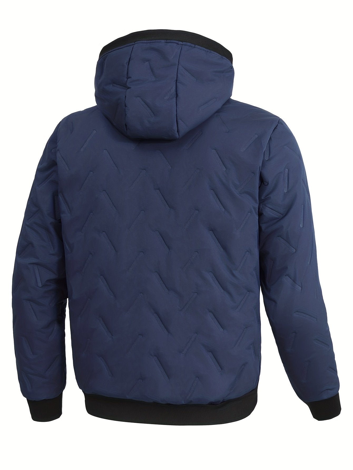 Collar and fastening detail of the men's warm hooded winter coat