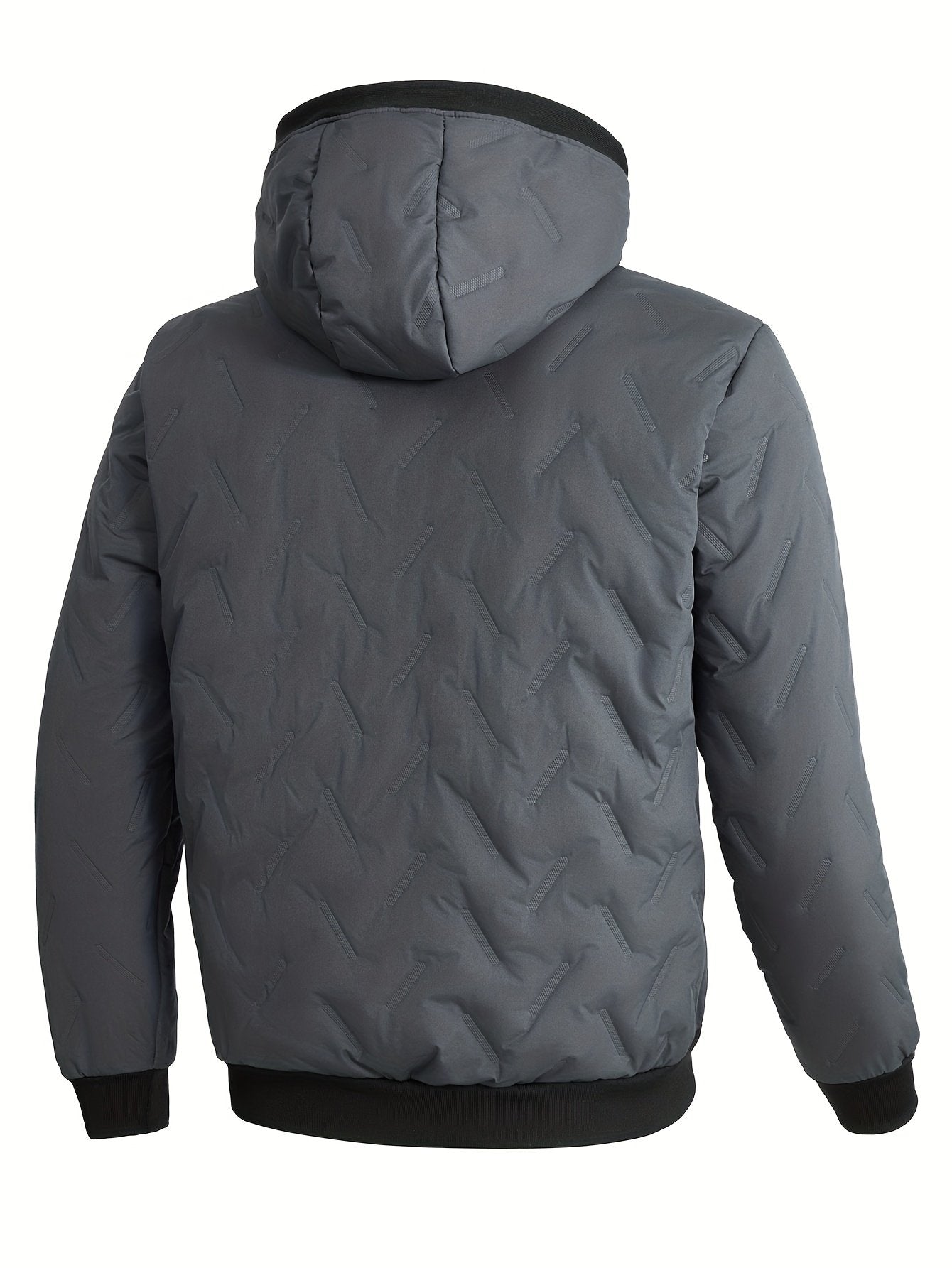Men's warm hooded winter coat styled with jeans for cold weather