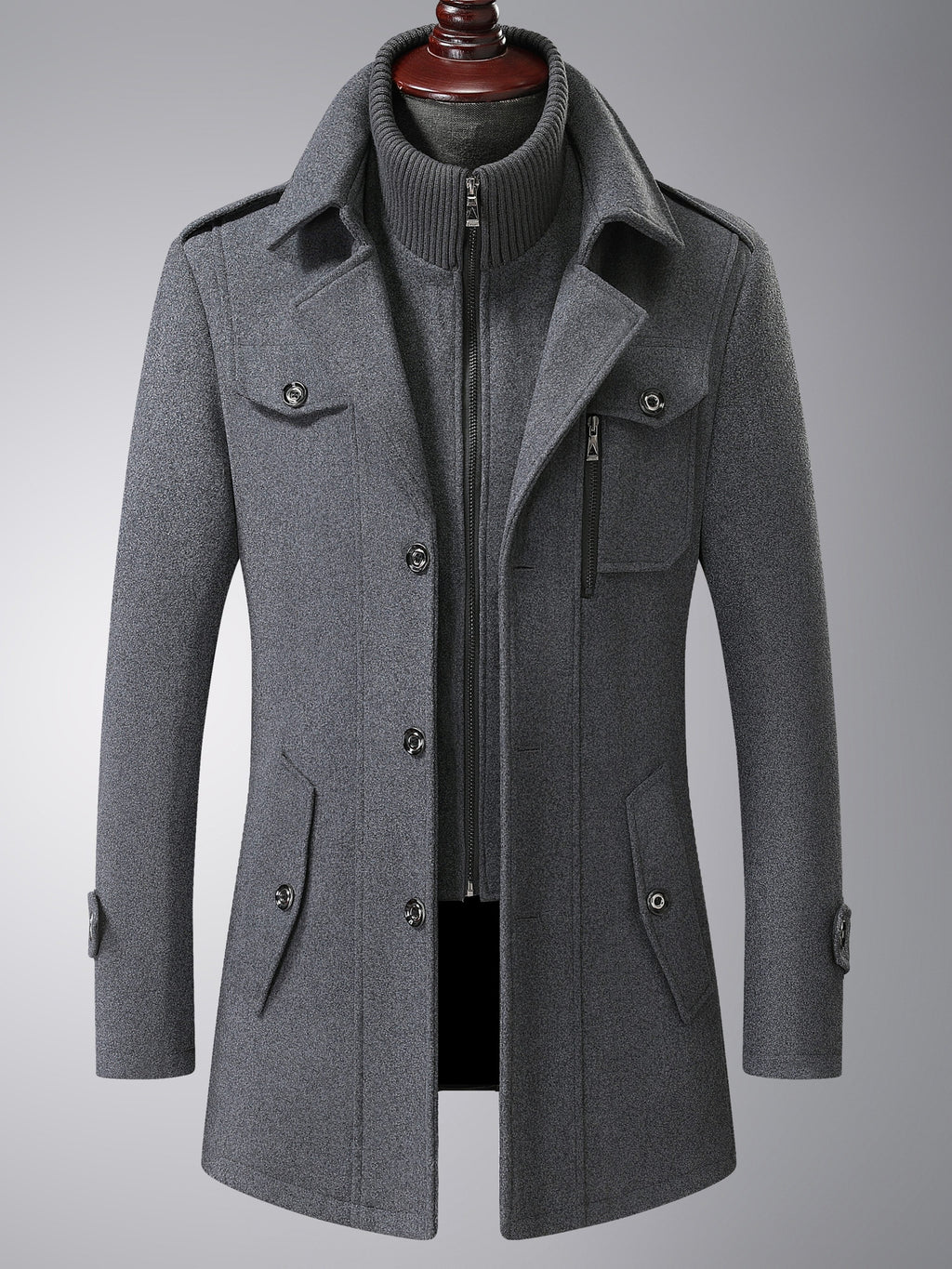 Side view of the men's wool tweed coat showing the fit