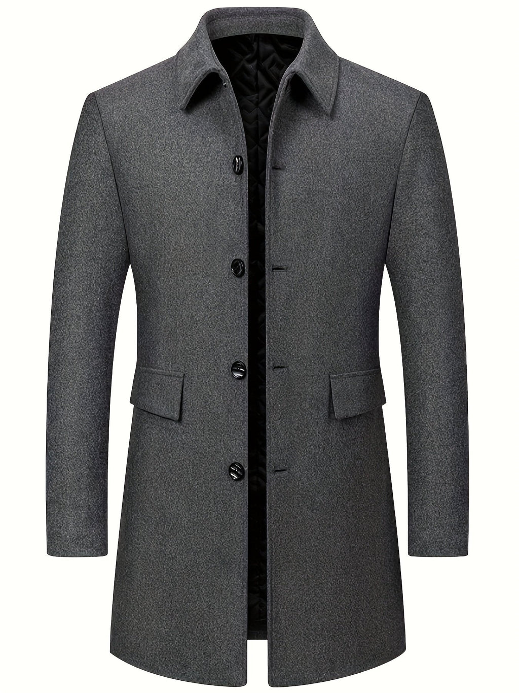 Side view of the men's wool blend tweed overcoat showing the fit