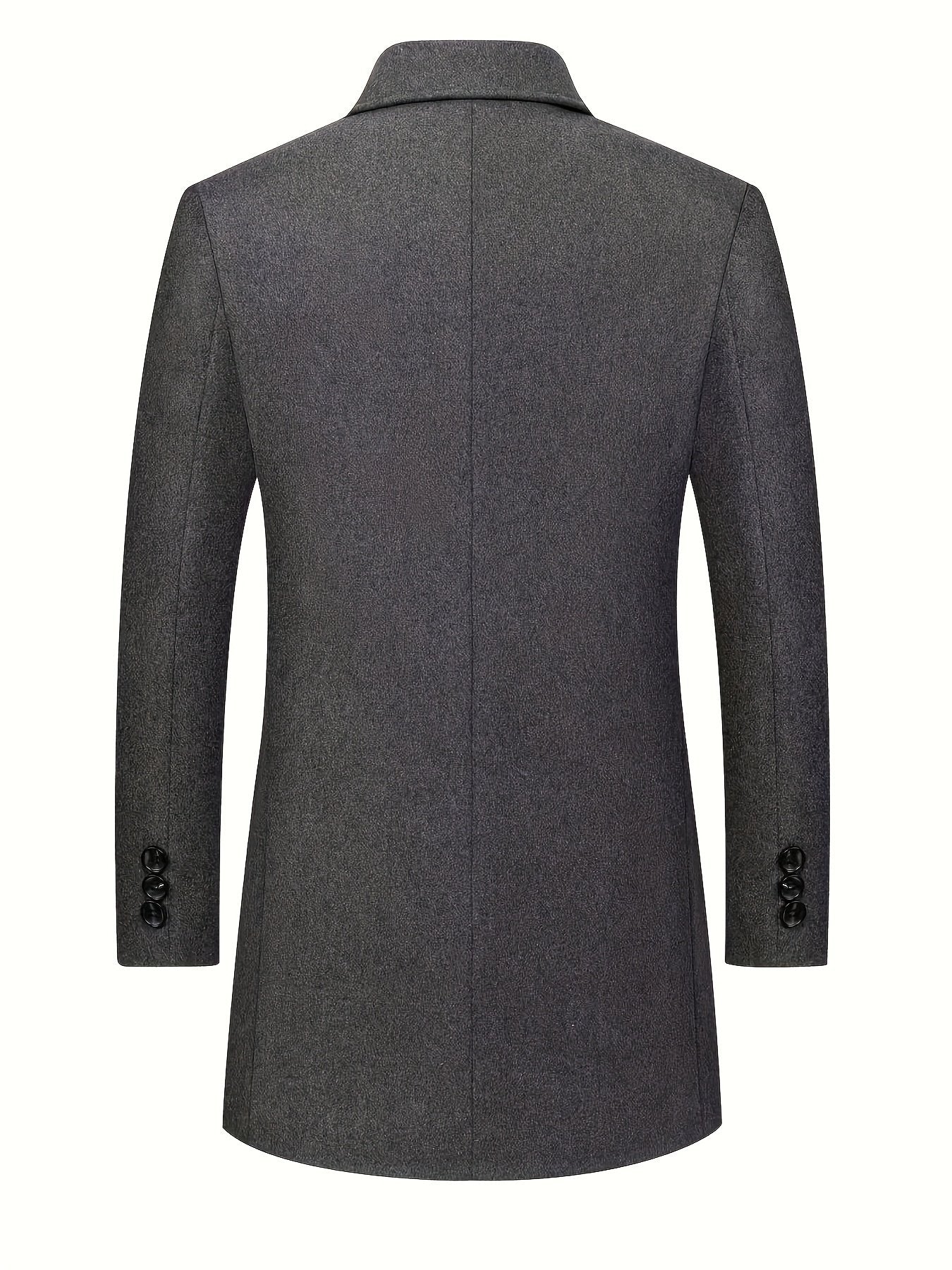 Close-up of the men's wool blend tweed overcoat fabric and stitching