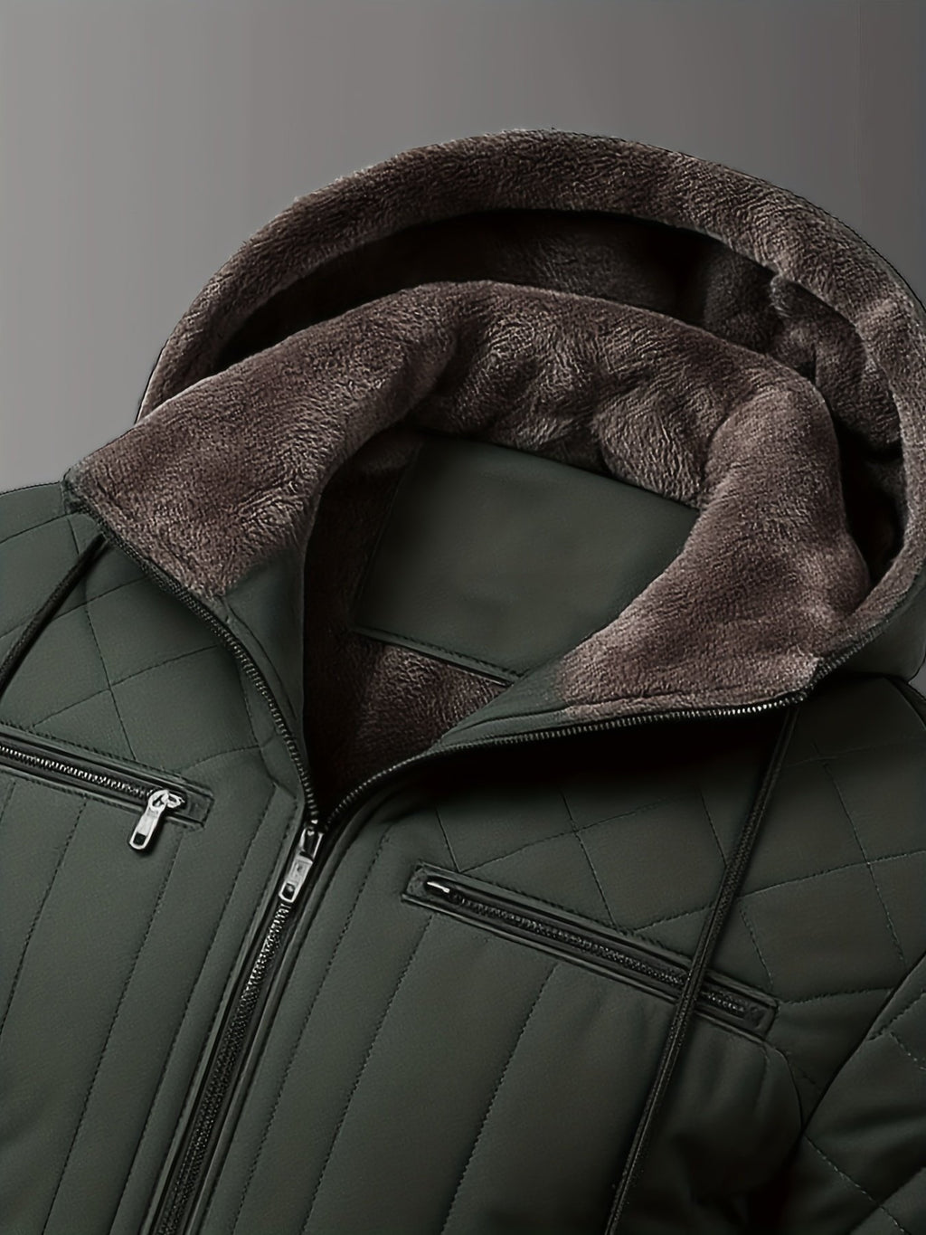 Men's warm fleece-lined hooded jacket styled with jeans for cold weather