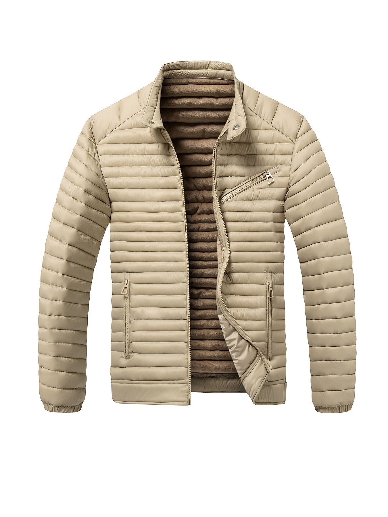 Men's padded biker jacket styled with jeans for cold weather
