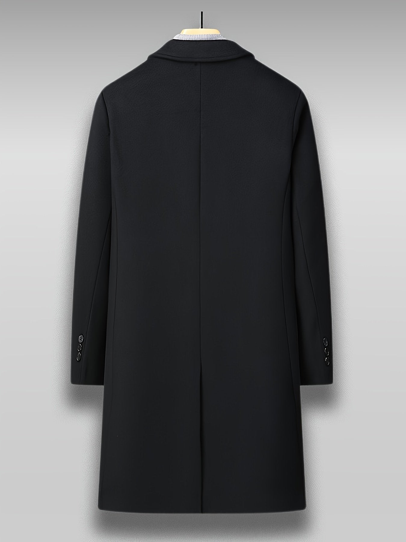 Back view of the men's knee-length wool overcoat