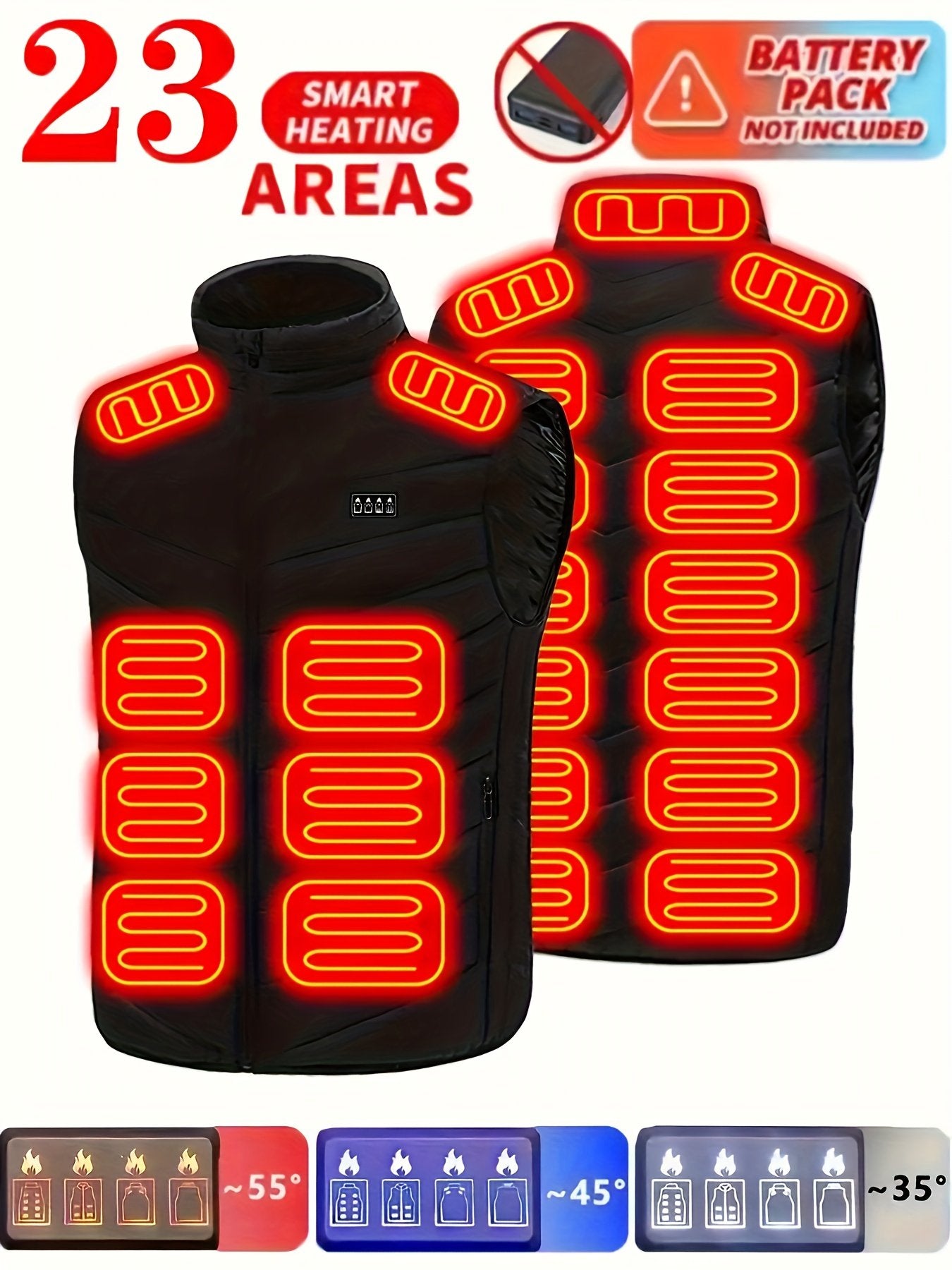 Men's electric heated vest with sleeveless lapel design, front view