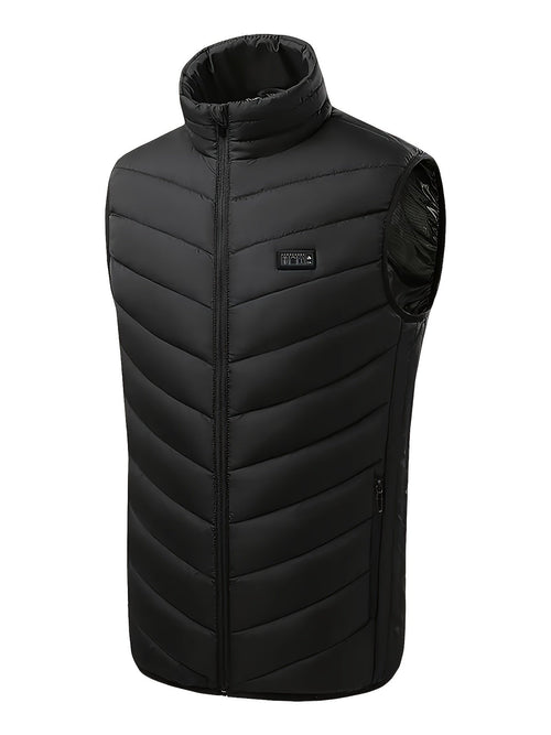 Solid-colour heated gilet for men shown from the back with warming panels