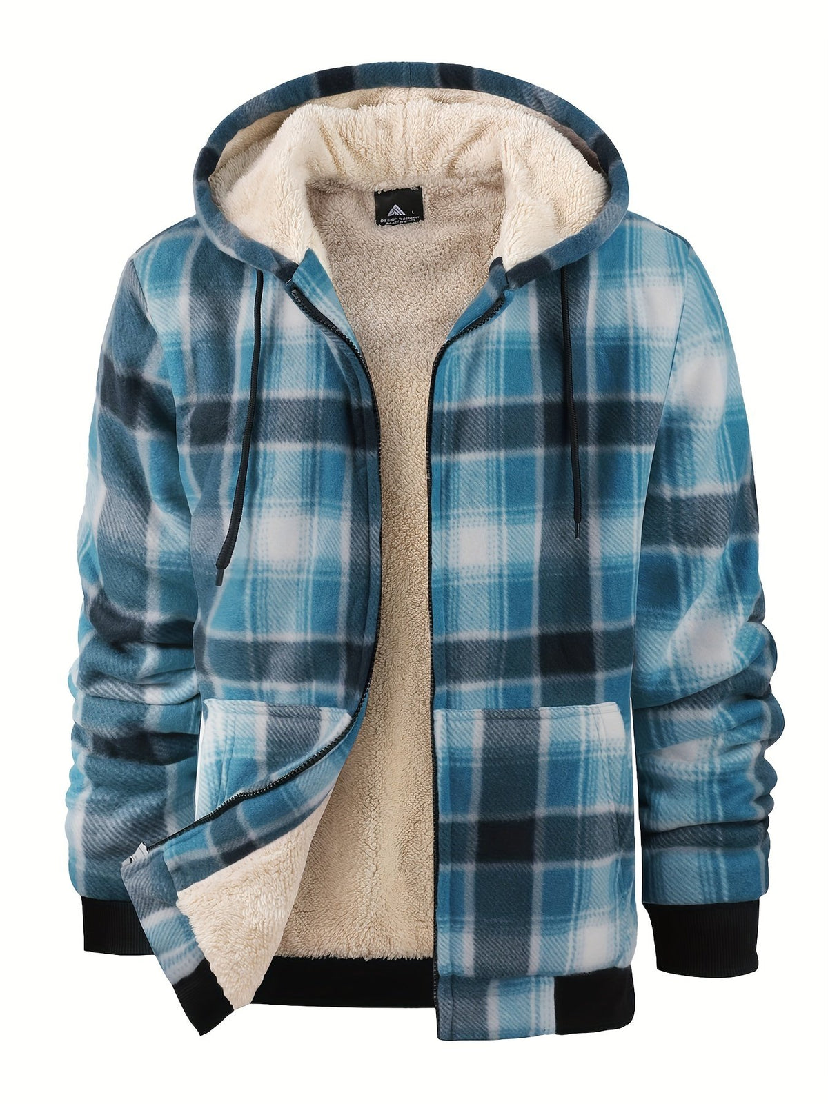 Men's sherpa-lined flannel plaid shirt jacket in plaid check, hooded heavyweight winter shacket