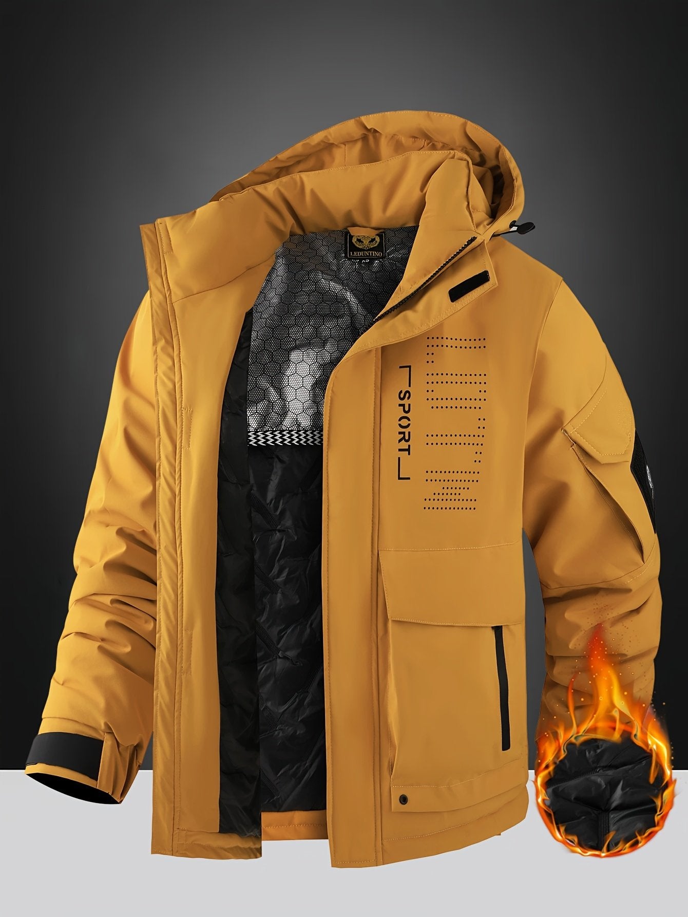 Men's thickened padded windbreaker jacket front detail - image 3