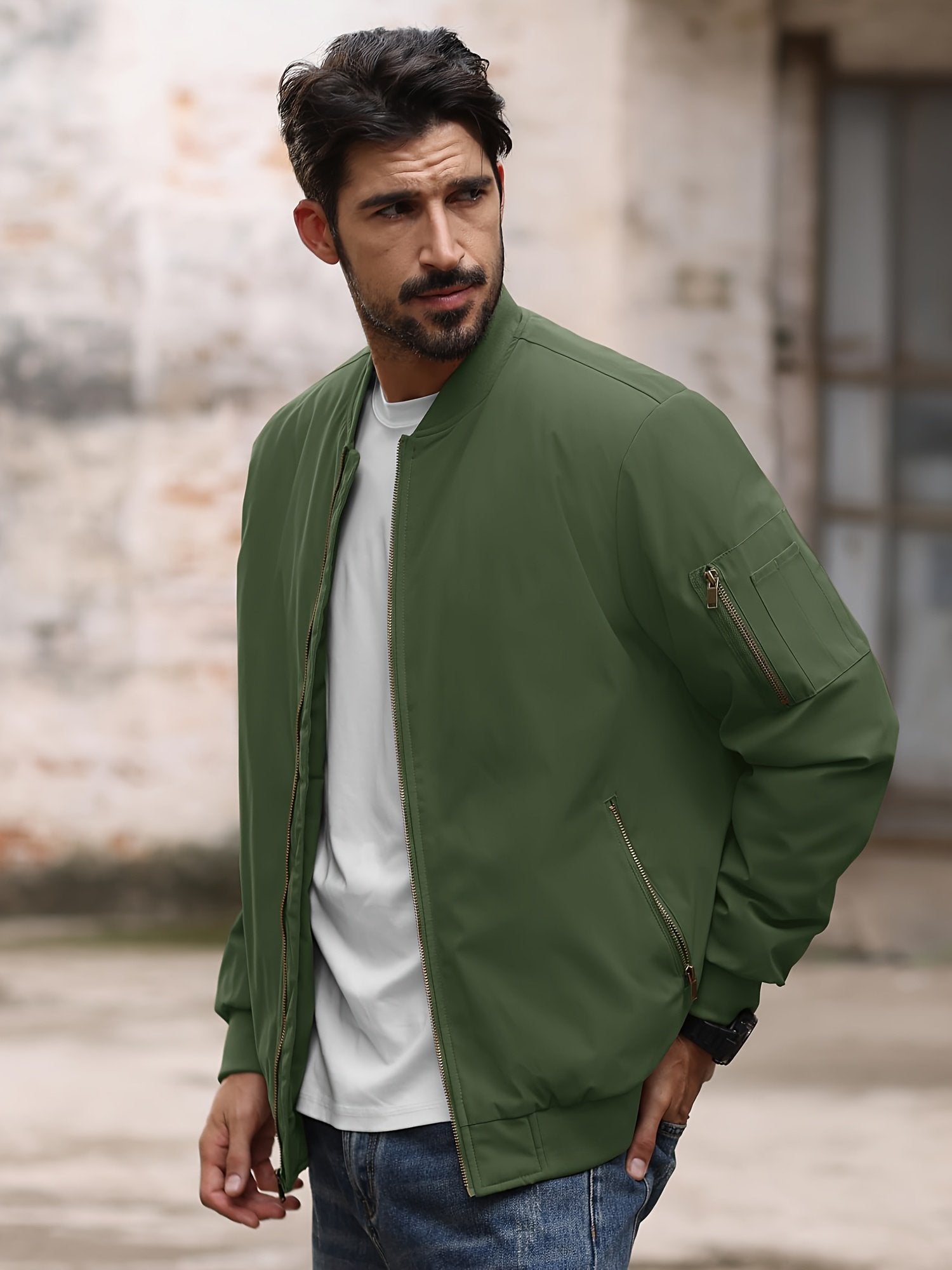 Lupo Delle Alpi men's padded thermal bomber jacket, outdoor winter coat - lifestyle view