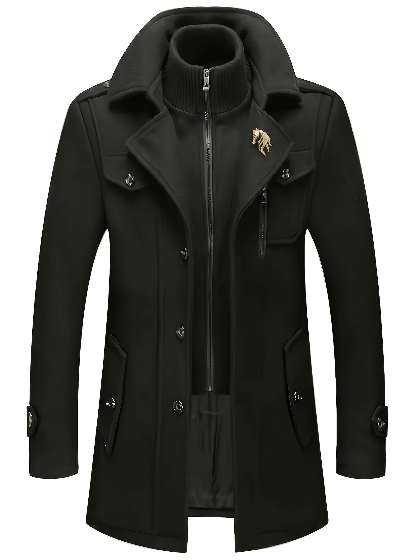 Men's wool blend business coat shown from the front for winter