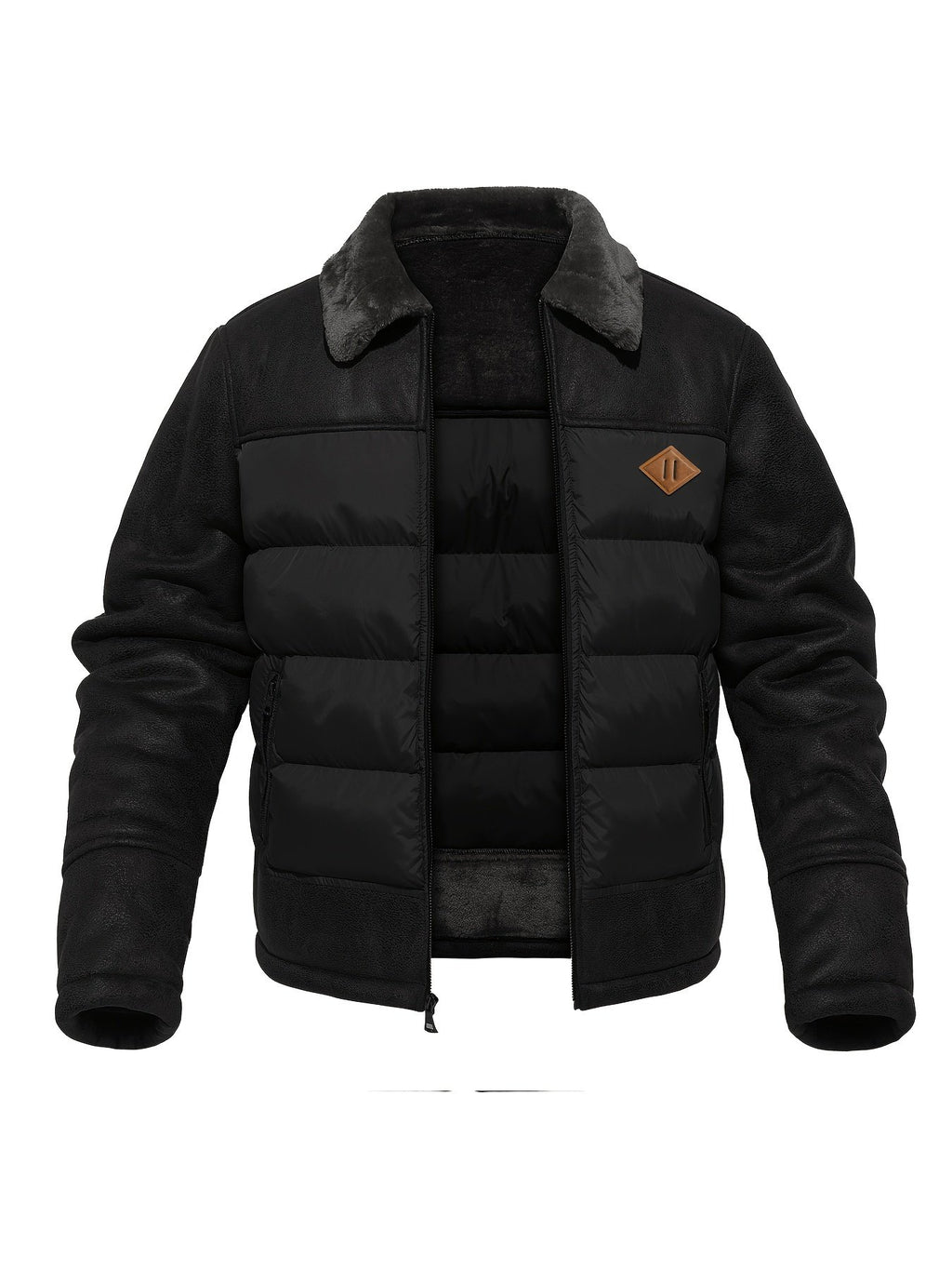 Men's faux fur collar jacket shown from the front for winter
