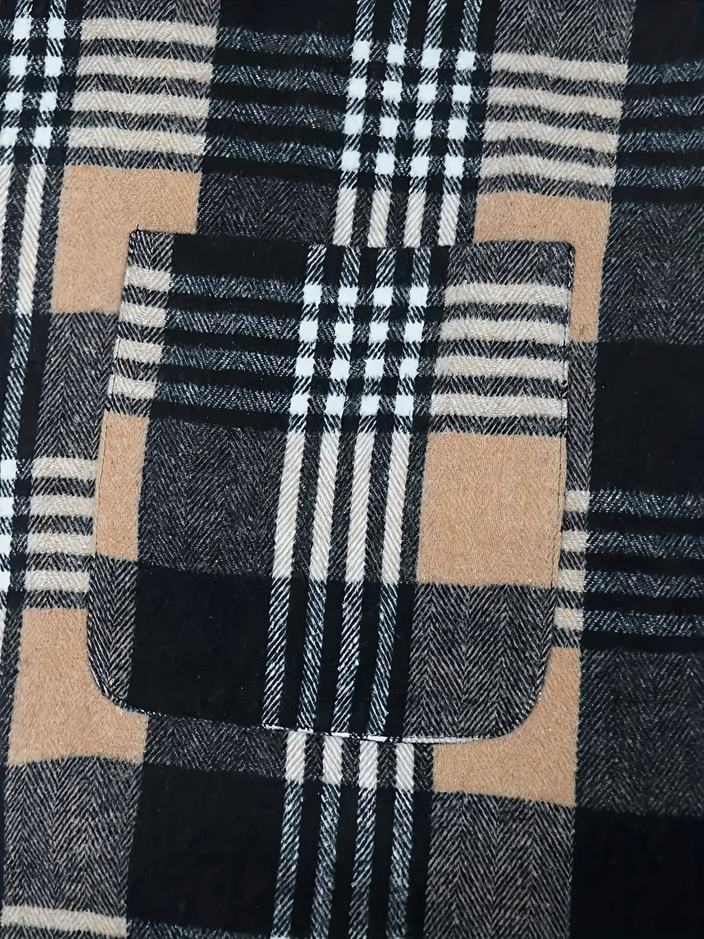 Collar and fastening detail of the men's check trench coat