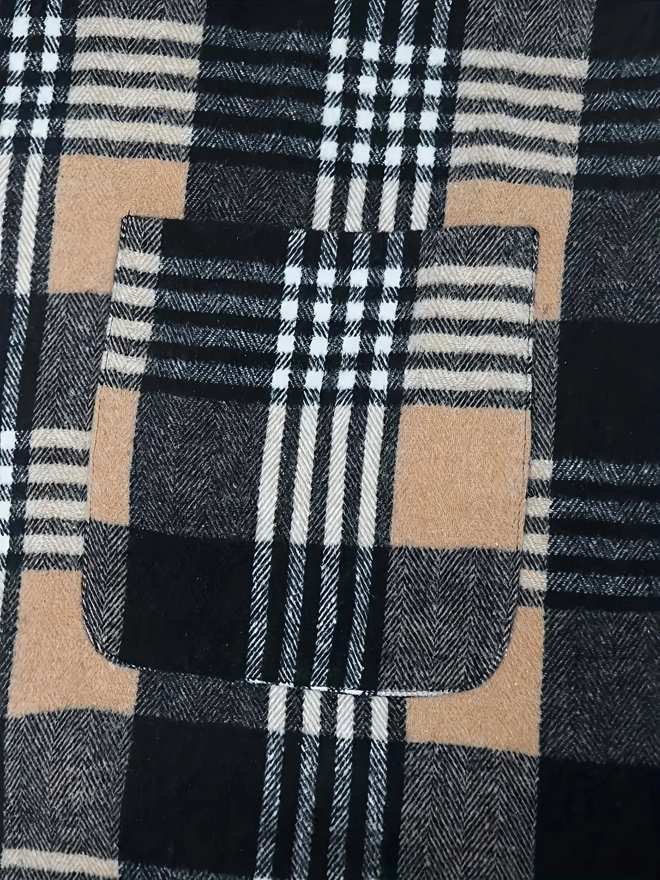 Collar and fastening detail of the men's check trench coat