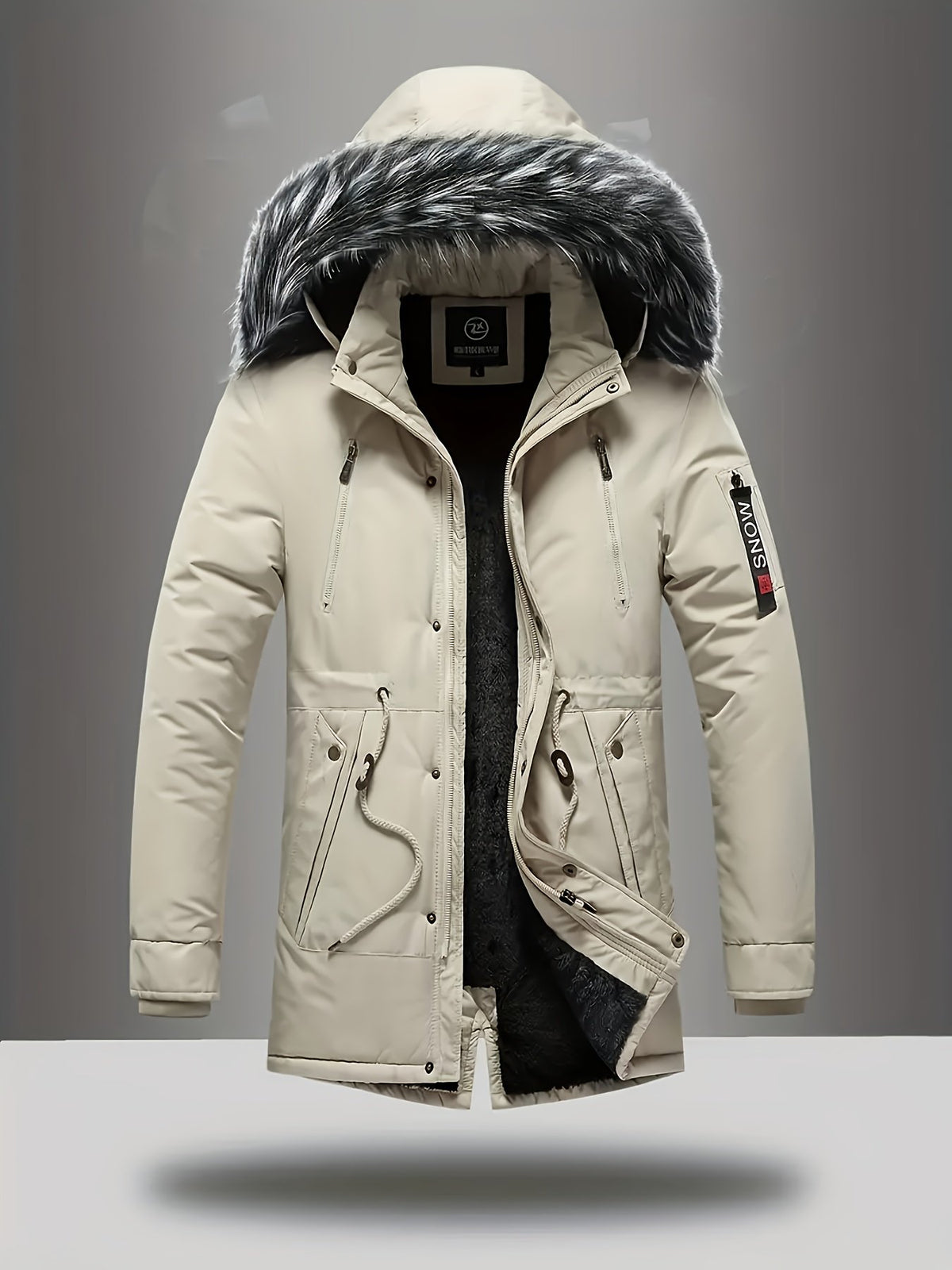 Men's hooded fleece jacket shown from the front for winter