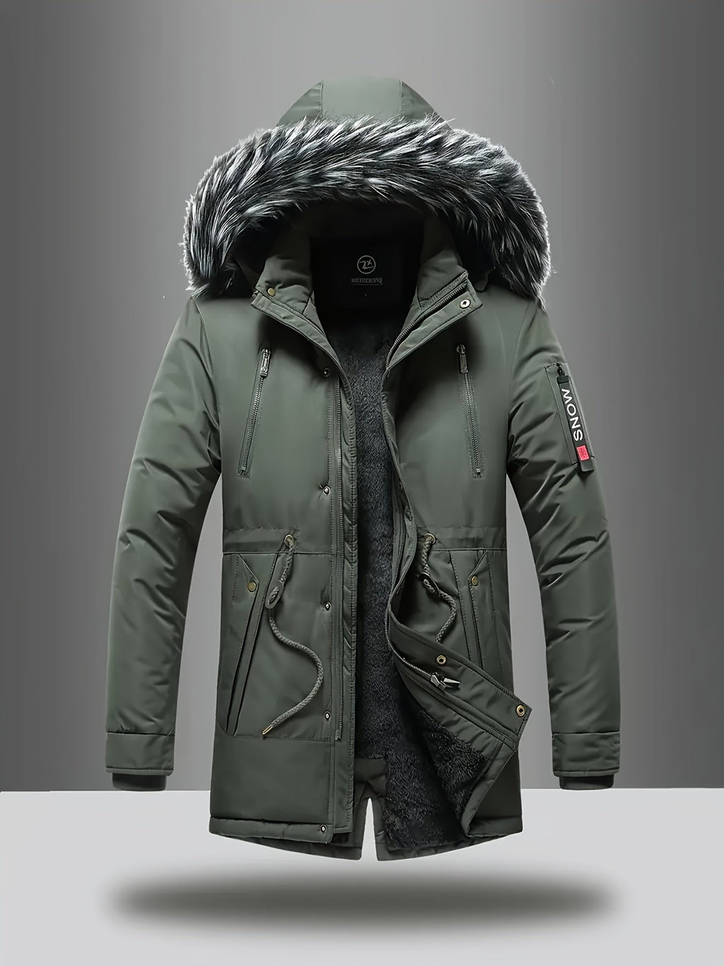 Side view of the men's hooded fleece jacket showing the fit