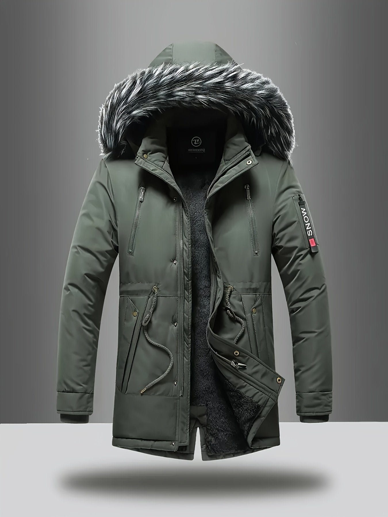 Side view of the men's hooded fleece jacket showing the fit