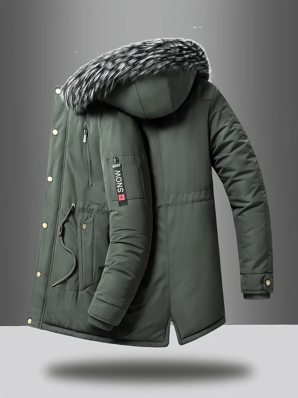Collar and fastening detail of the men's hooded fleece jacket