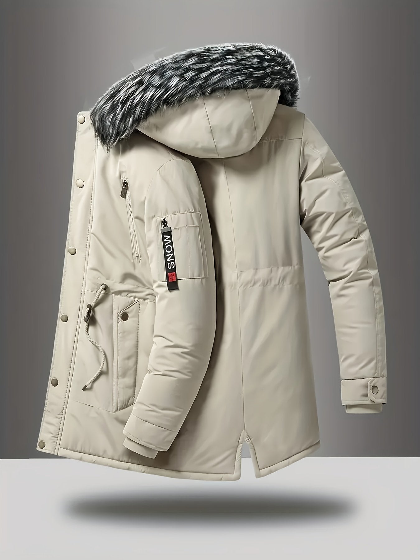 Men's hooded fleece jacket styled with jeans for cold weather