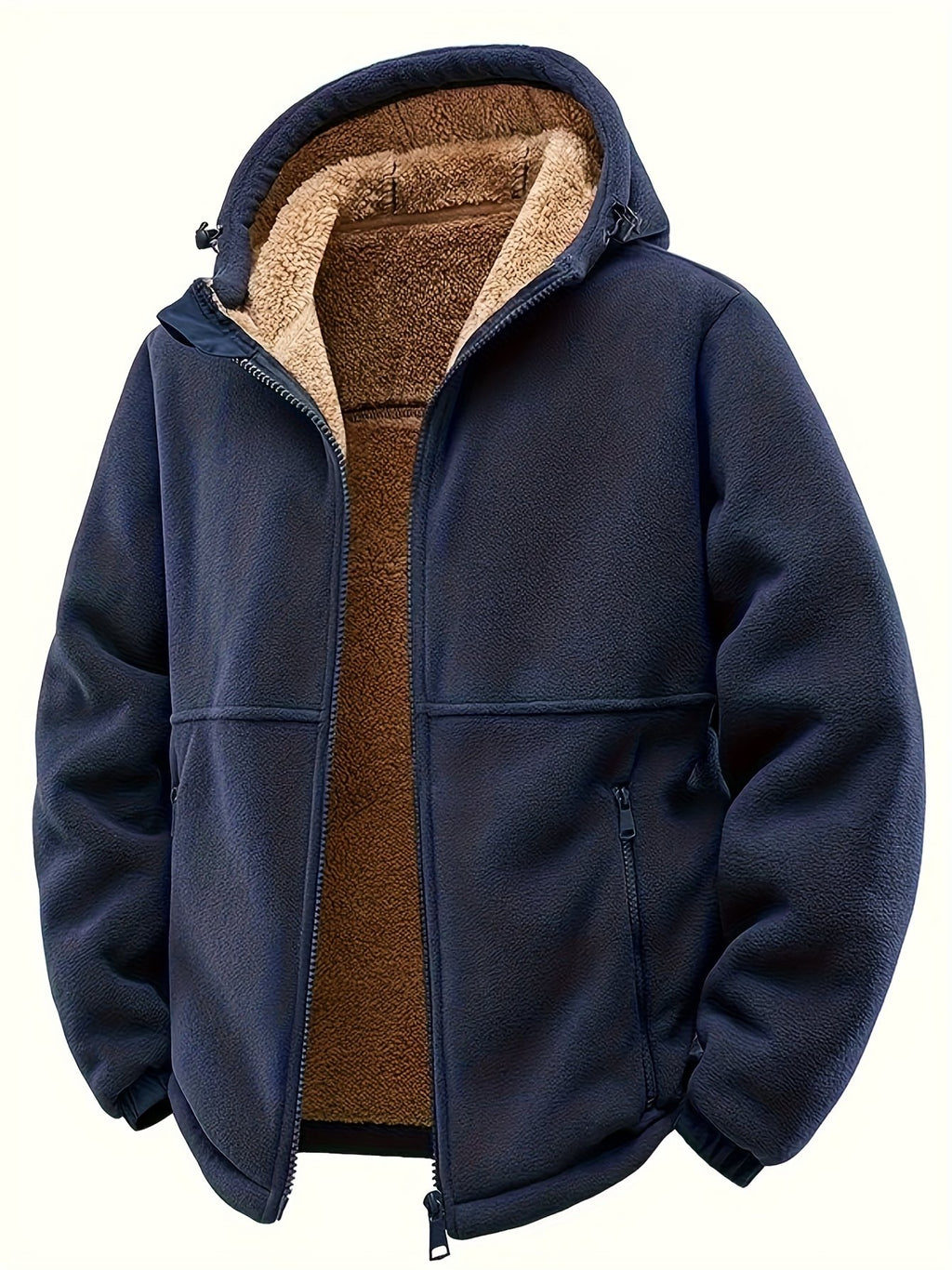 Men's hooded fleece jacket in windproof fabric, full-zip front - image 1