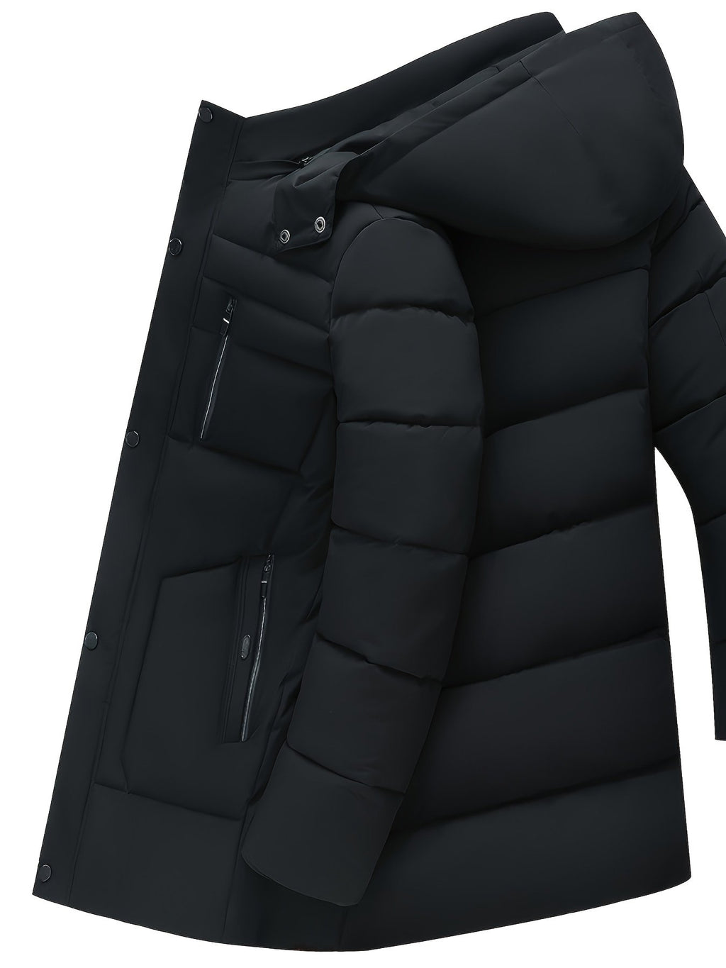 Side view of the men's mid-length fleece-lined jacket showing the fit