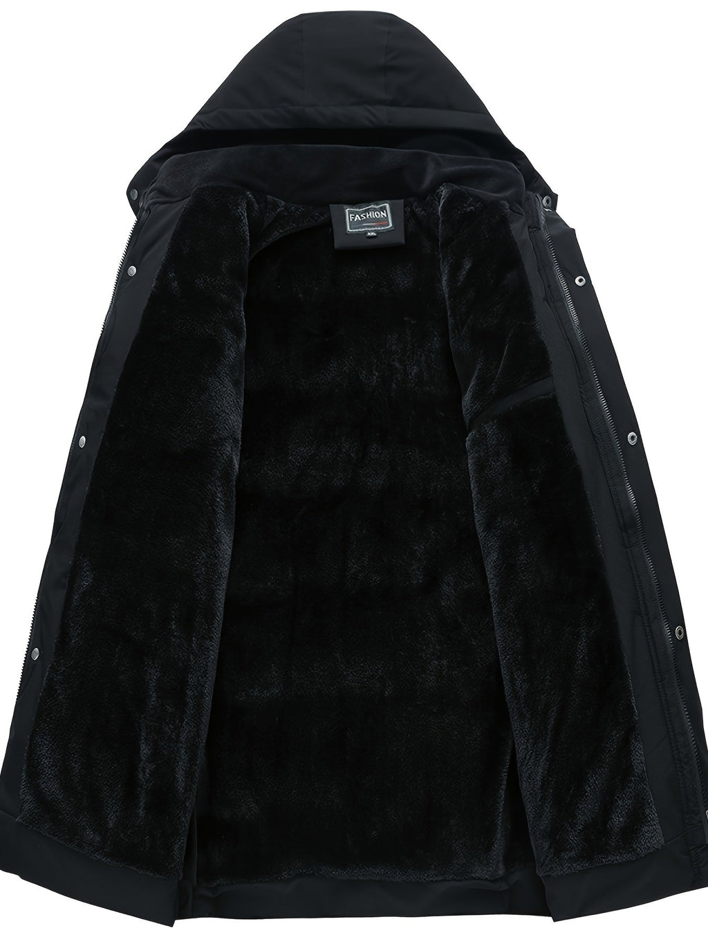 Back view of the men's mid-length fleece-lined jacket