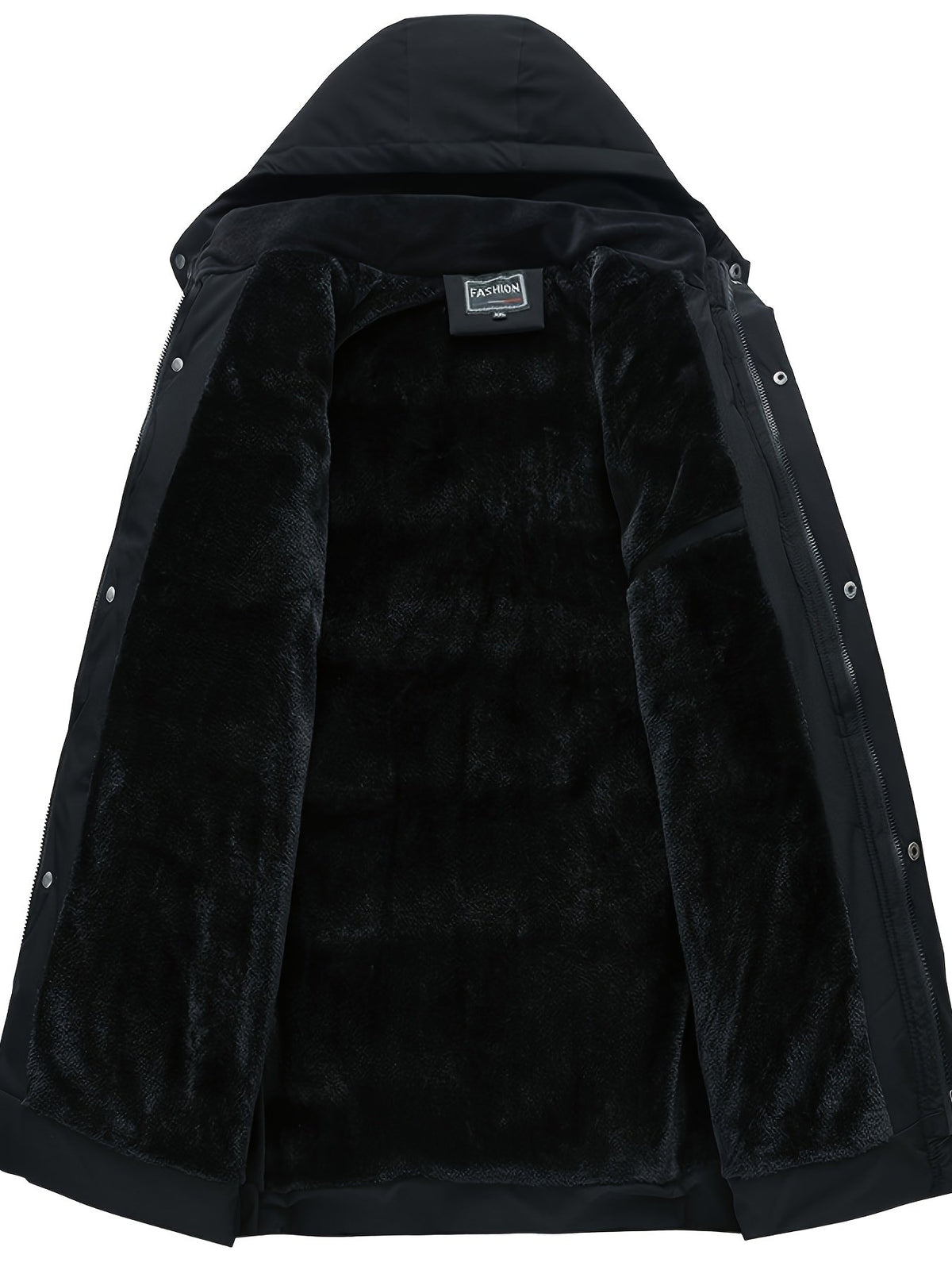Back view of the men's mid-length fleece-lined jacket