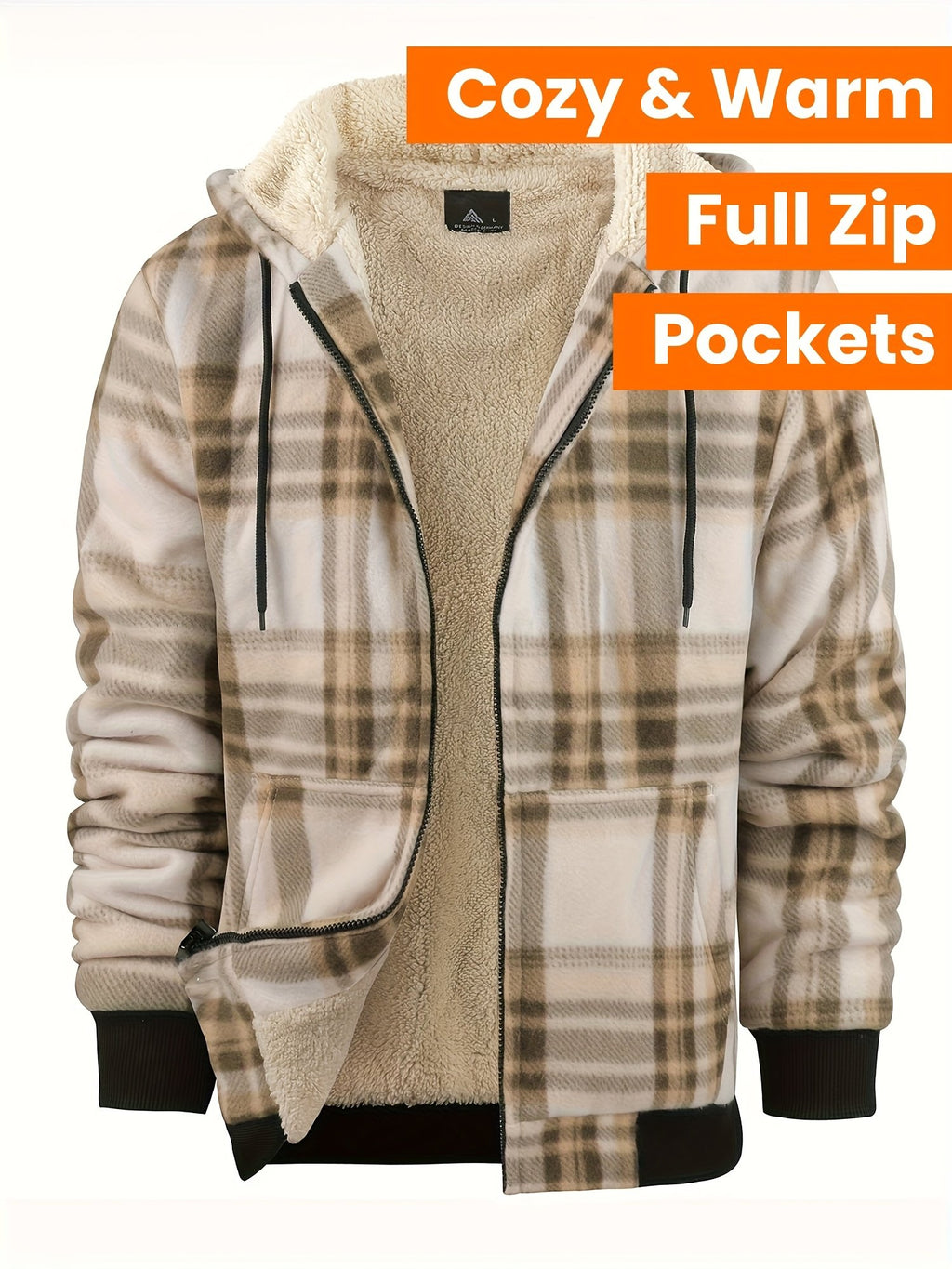 Close-up of the men's sherpa fleece shacket fabric and stitching