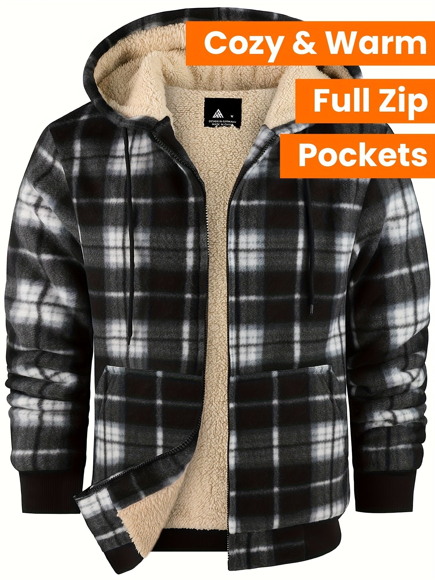 Collar and fastening detail of the men's sherpa fleece shacket