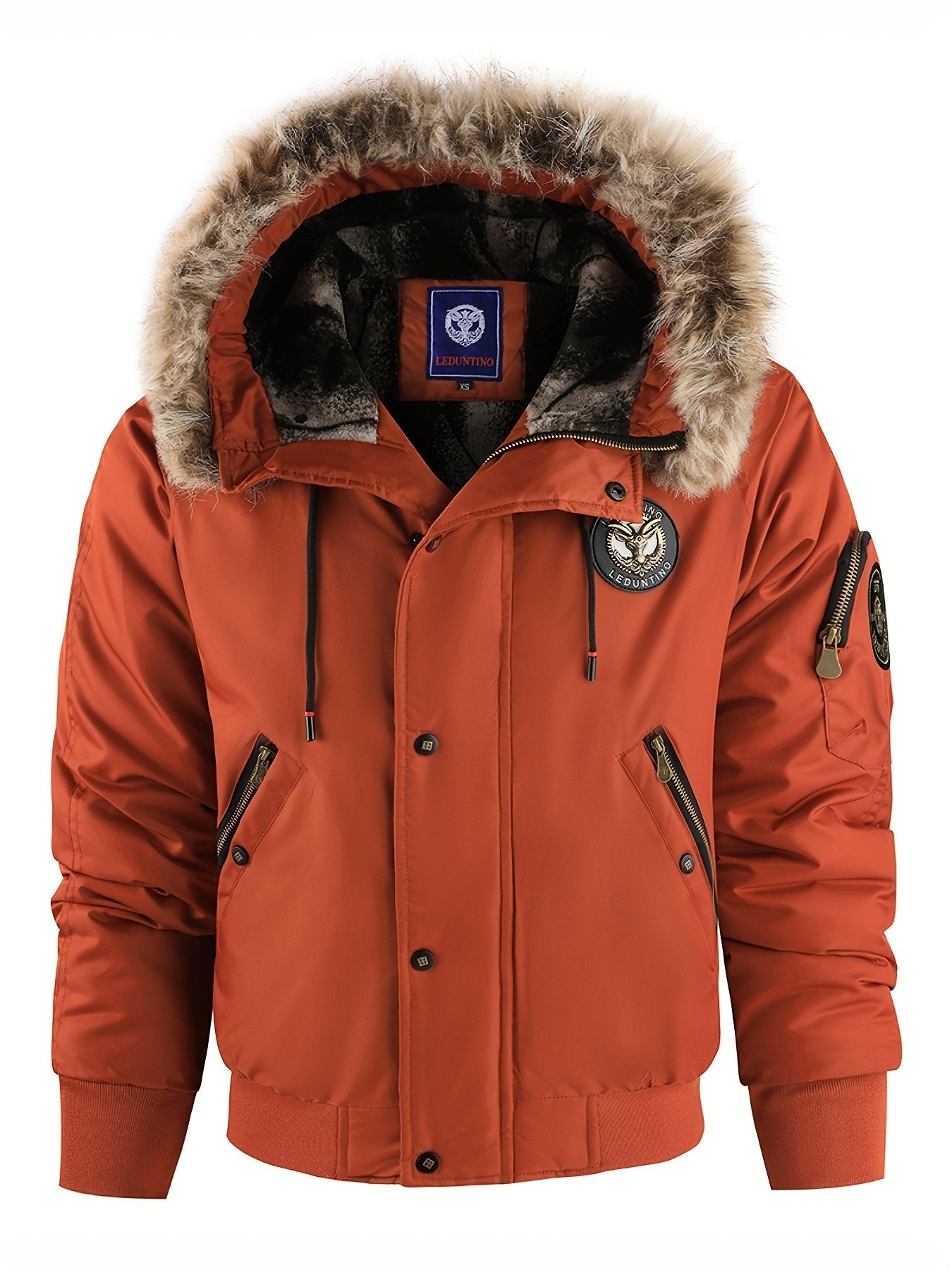 Men's faux fur hood jacket shown from the front for winter