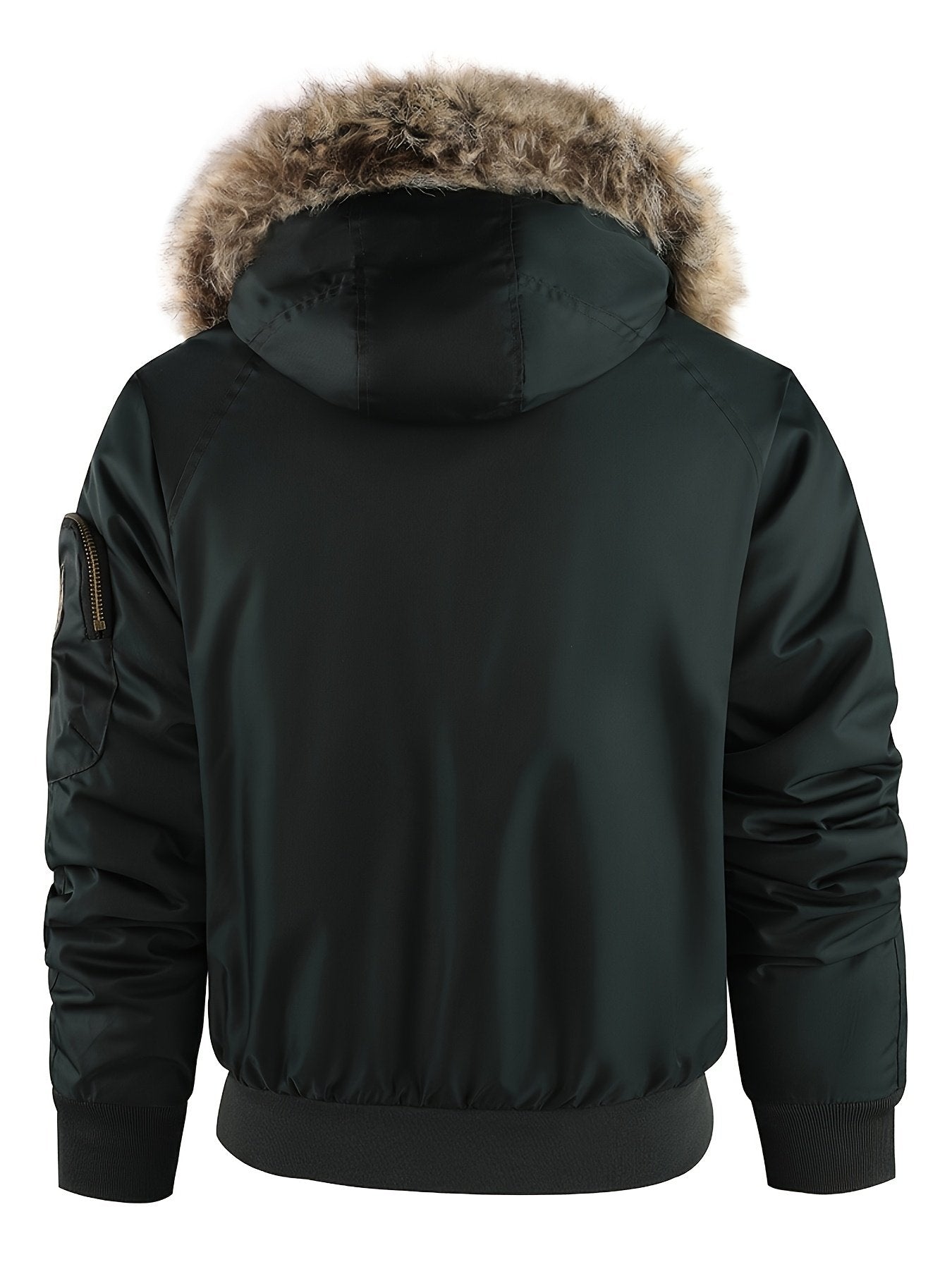 Men's faux fur hood jacket styled with jeans for cold weather