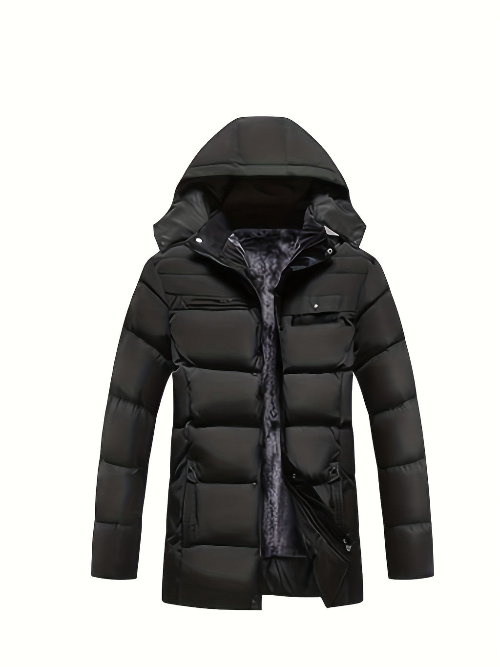 Back view of the men's fleece-lined hooded coat