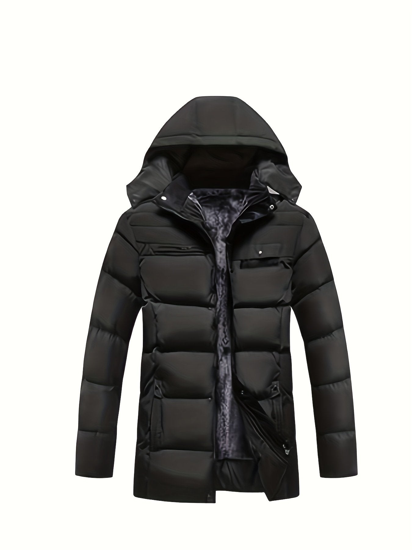 Back view of the men's fleece-lined hooded coat