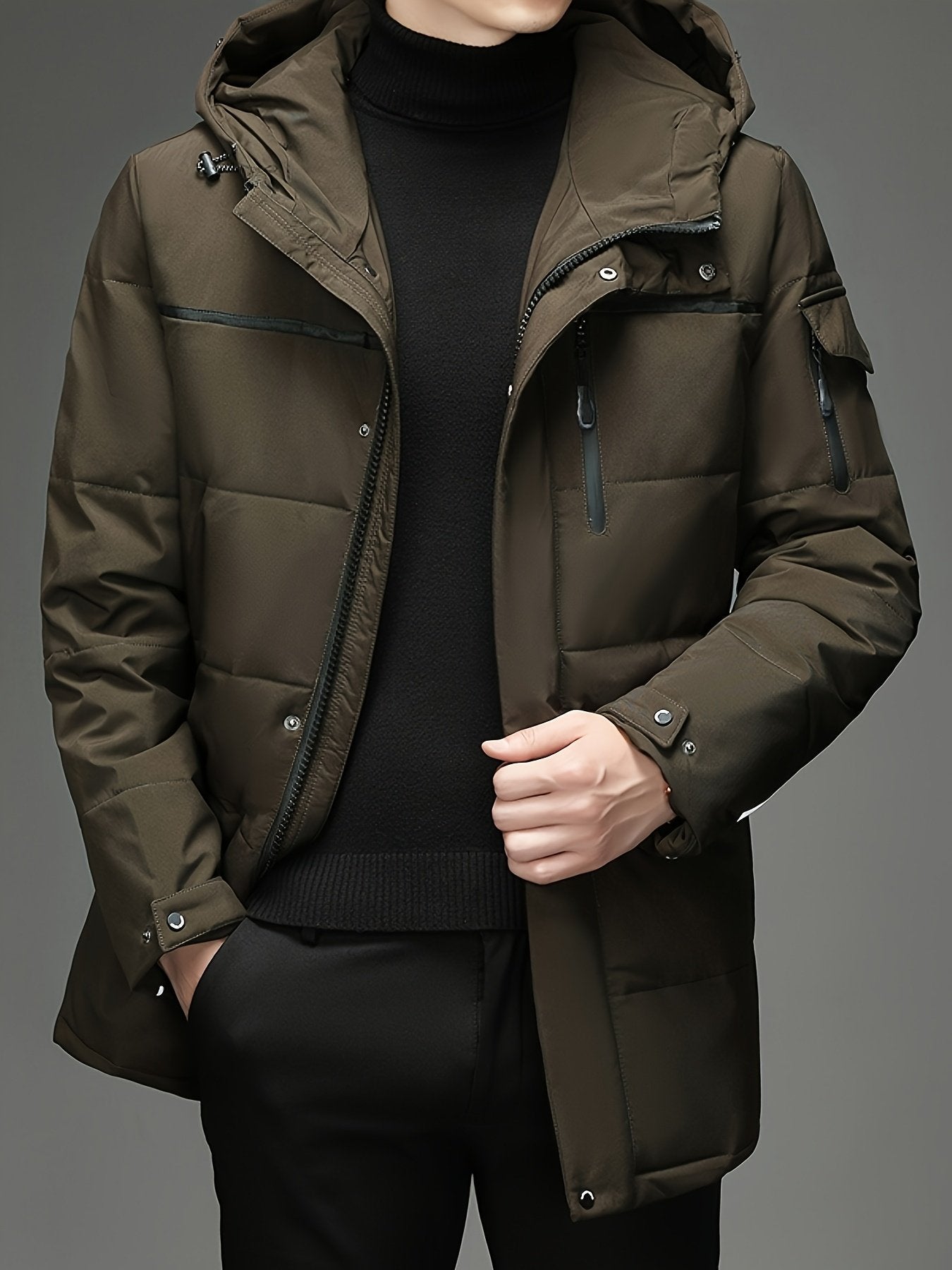 Back view of the men's padded hooded parka