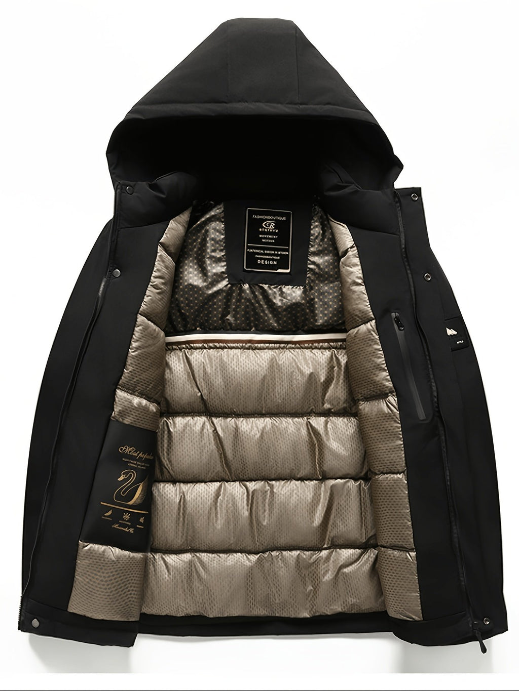Men's fleece-lined padded jacket shown from the front for winter