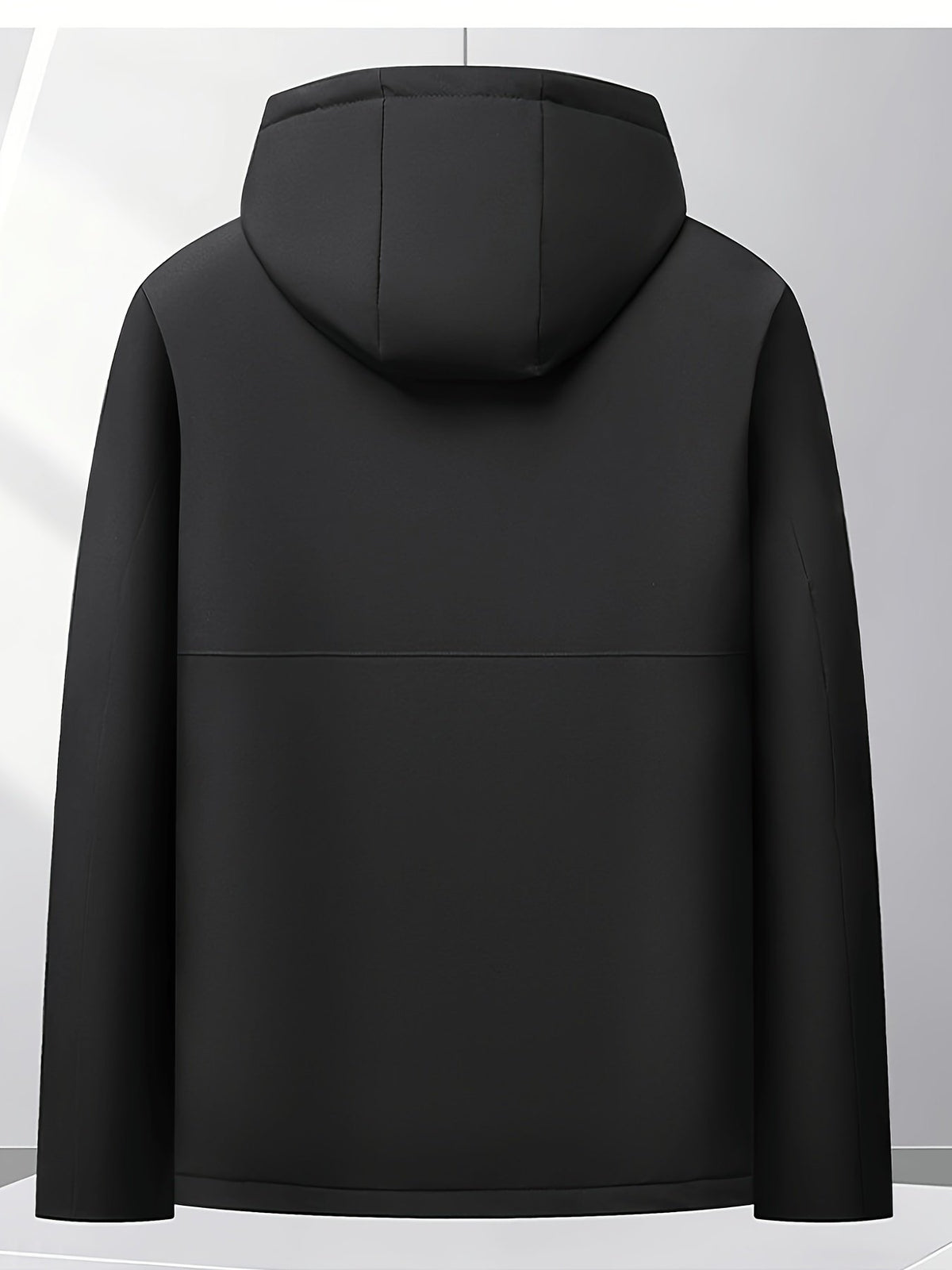 Collar and fastening detail of the men's fleece-lined padded jacket