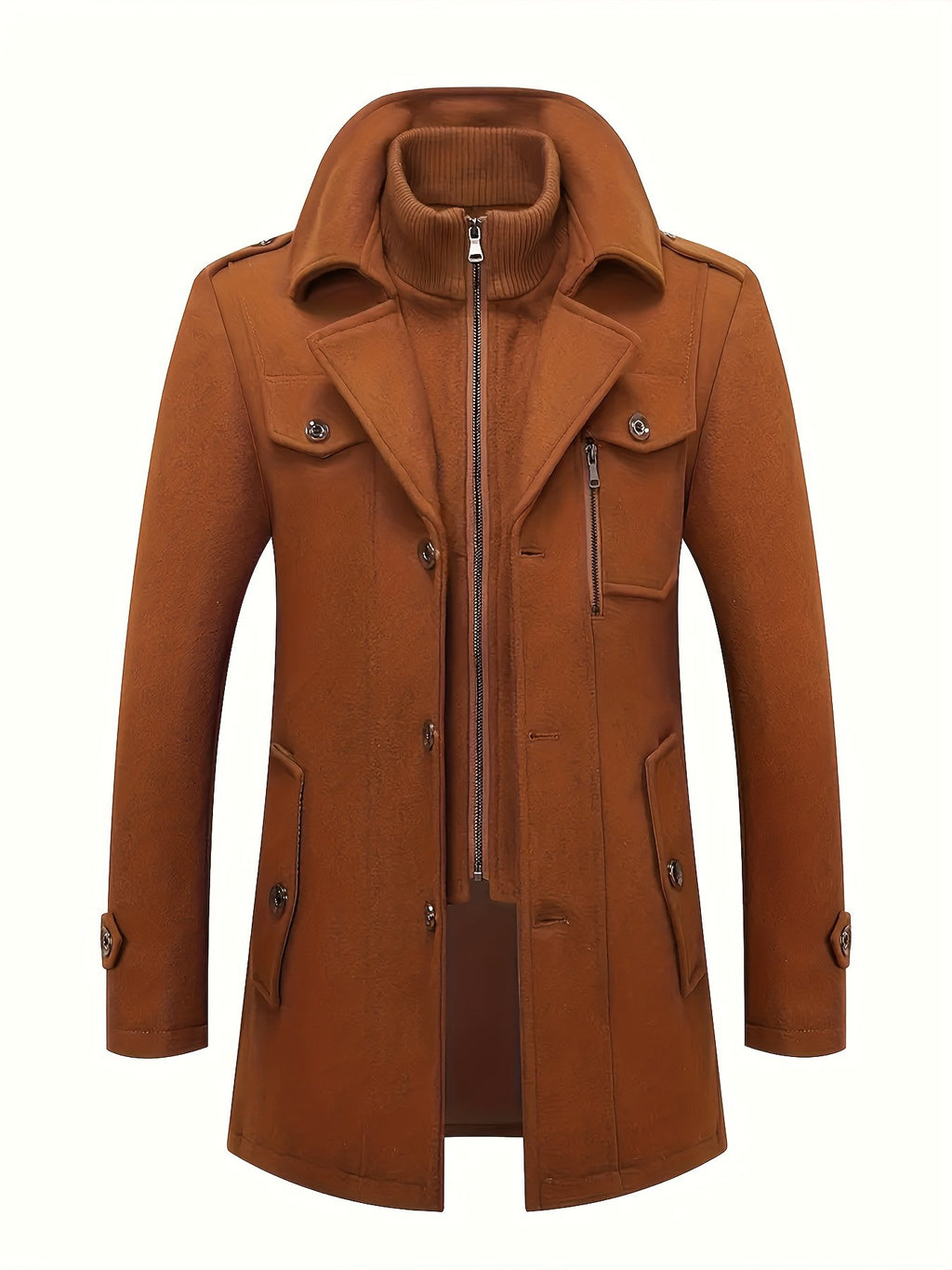 Men's slim tweed coat shown from the front for winter