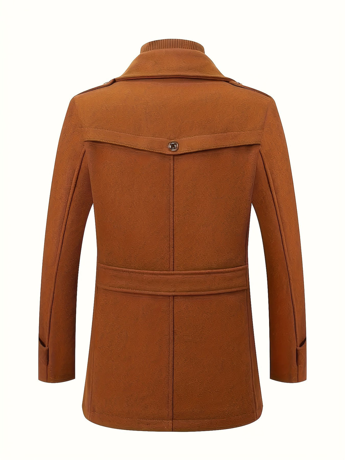 Close-up of the men's slim tweed coat fabric and stitching