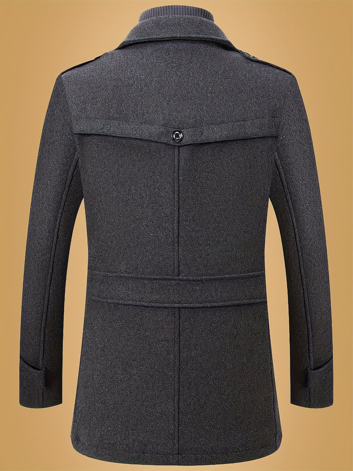 Collar and fastening detail of the men's slim tweed coat