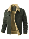 Men's sherpa fleece trucker jacket shown from the front for winter