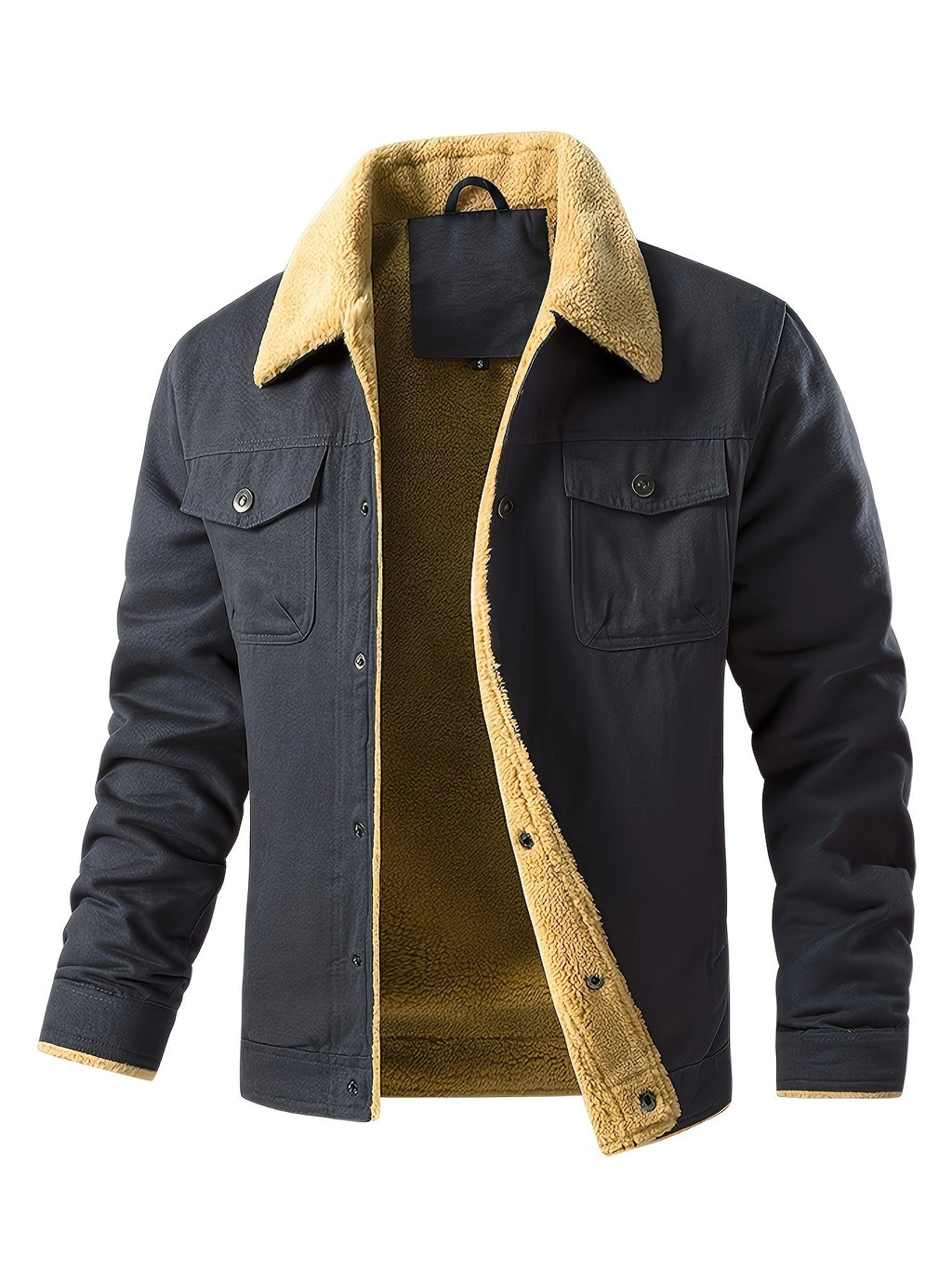 Side view of the men's sherpa fleece trucker jacket showing the fit