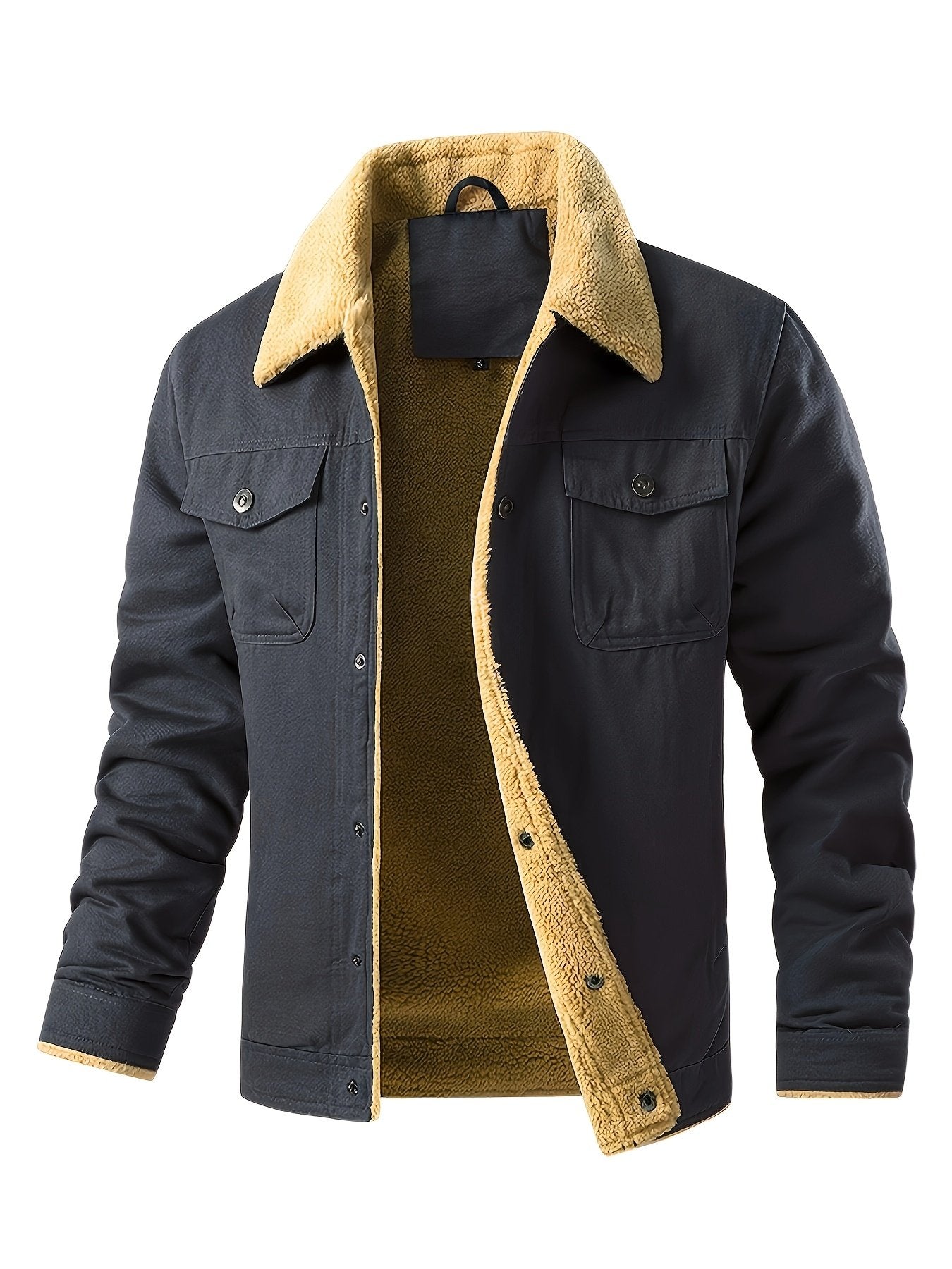 Side view of the men's sherpa fleece trucker jacket showing the fit